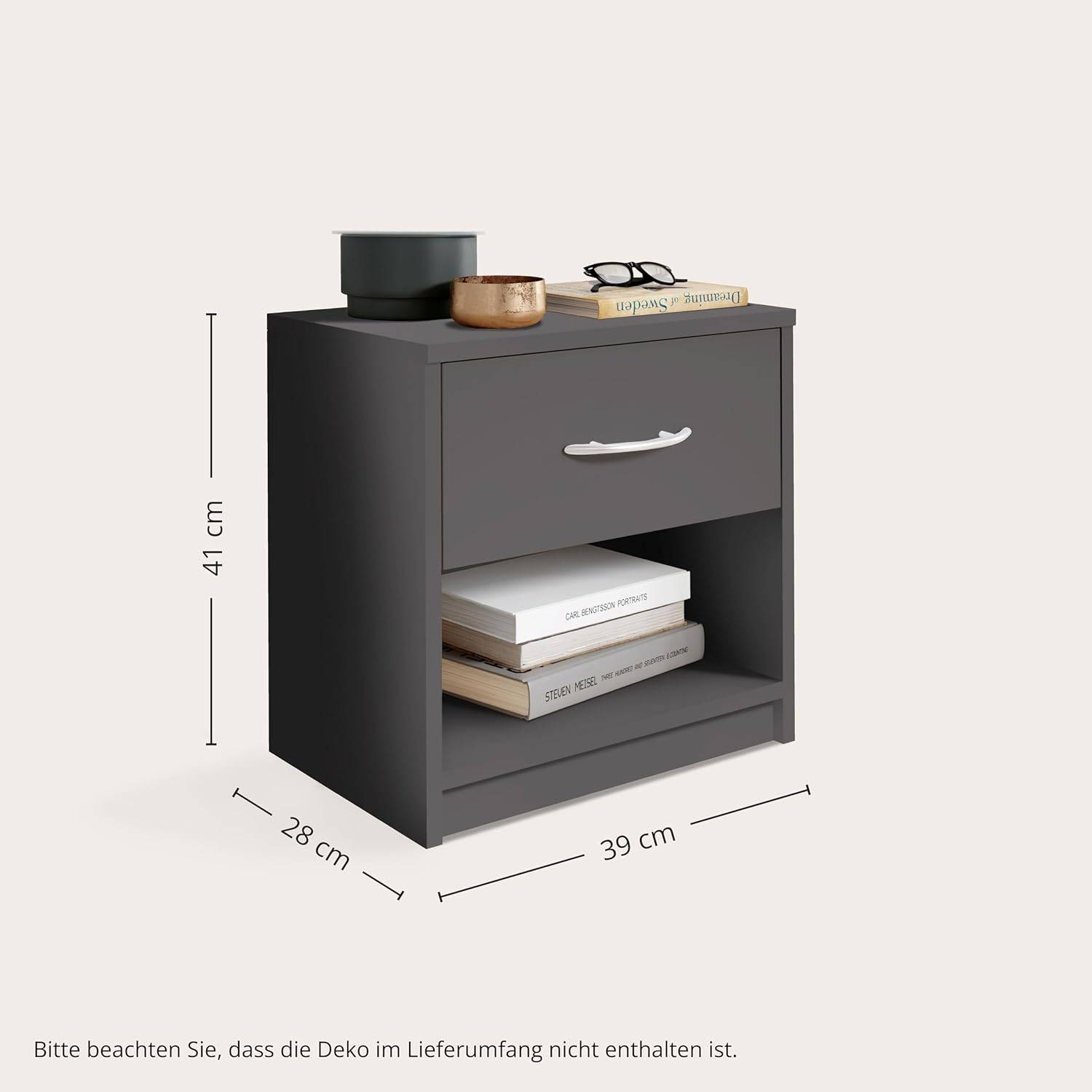 STELLA Trading PEPE Nachttisch Graphit Schlicht Schublade B=39 H=41 T=28 cm