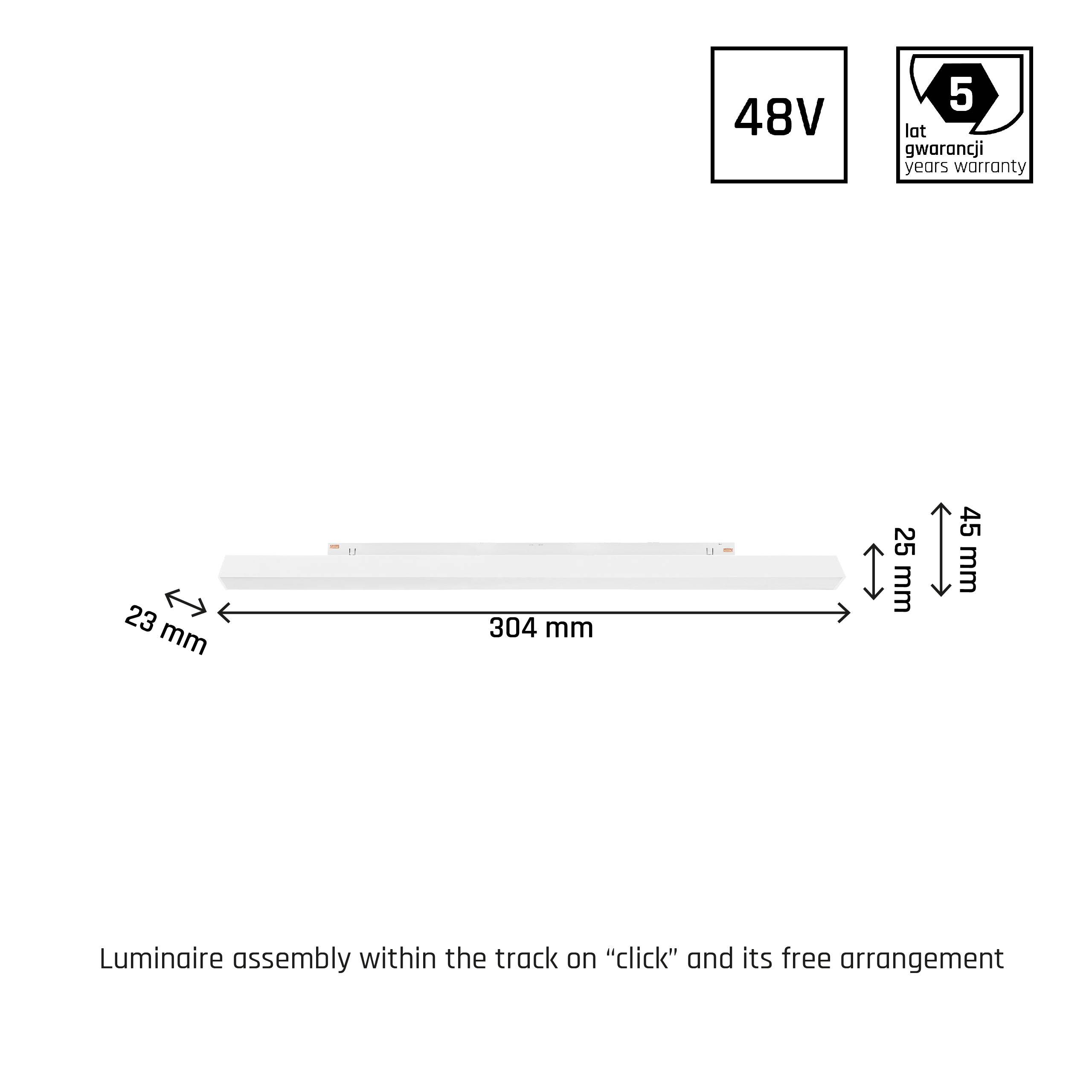 SYSTEM SHIFT 48V Line S 8W – Weiß, 304mm, CCT-Switch (2700-4000K), RA90