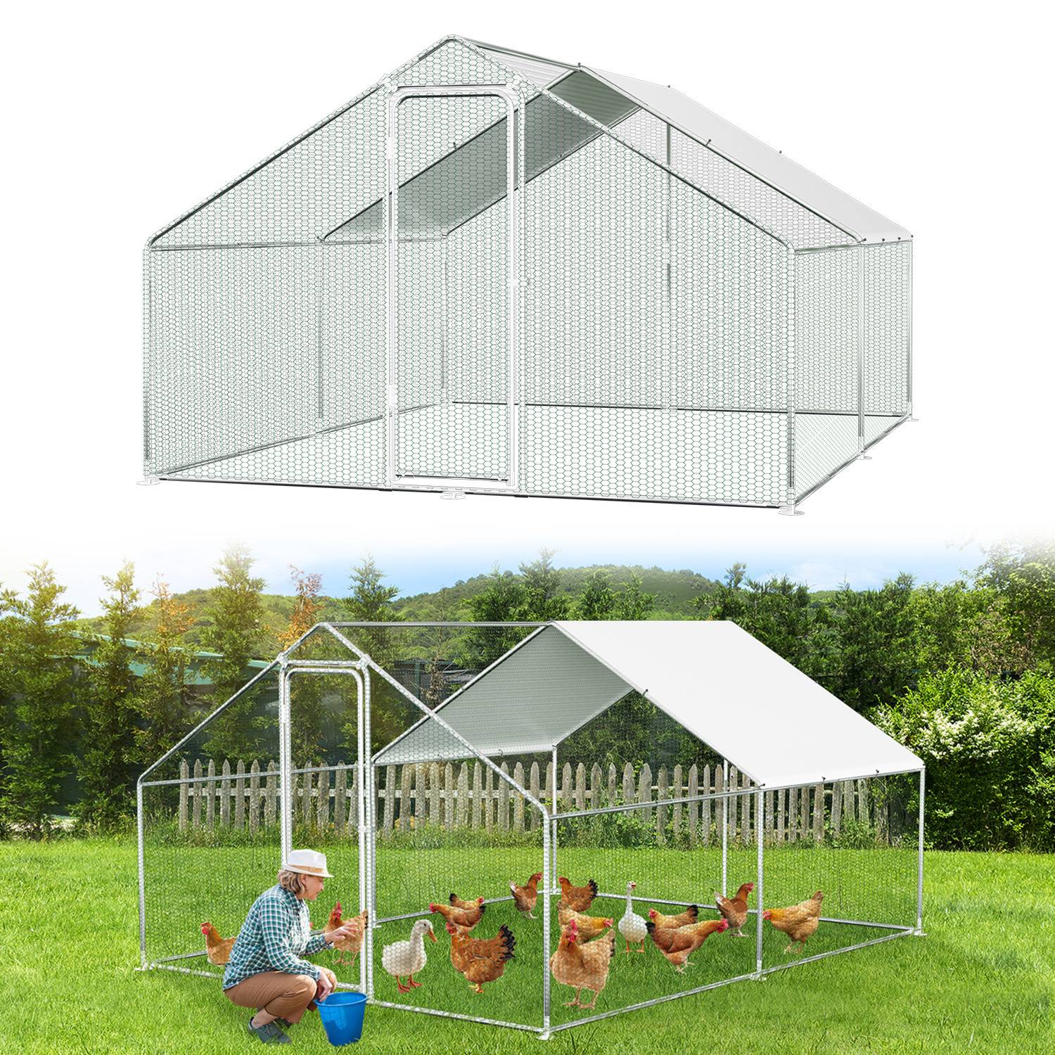 Hühnerstall Freilaufgehege mit Dach 3x4x2 m aus Stahl verzinkt für Geflügel