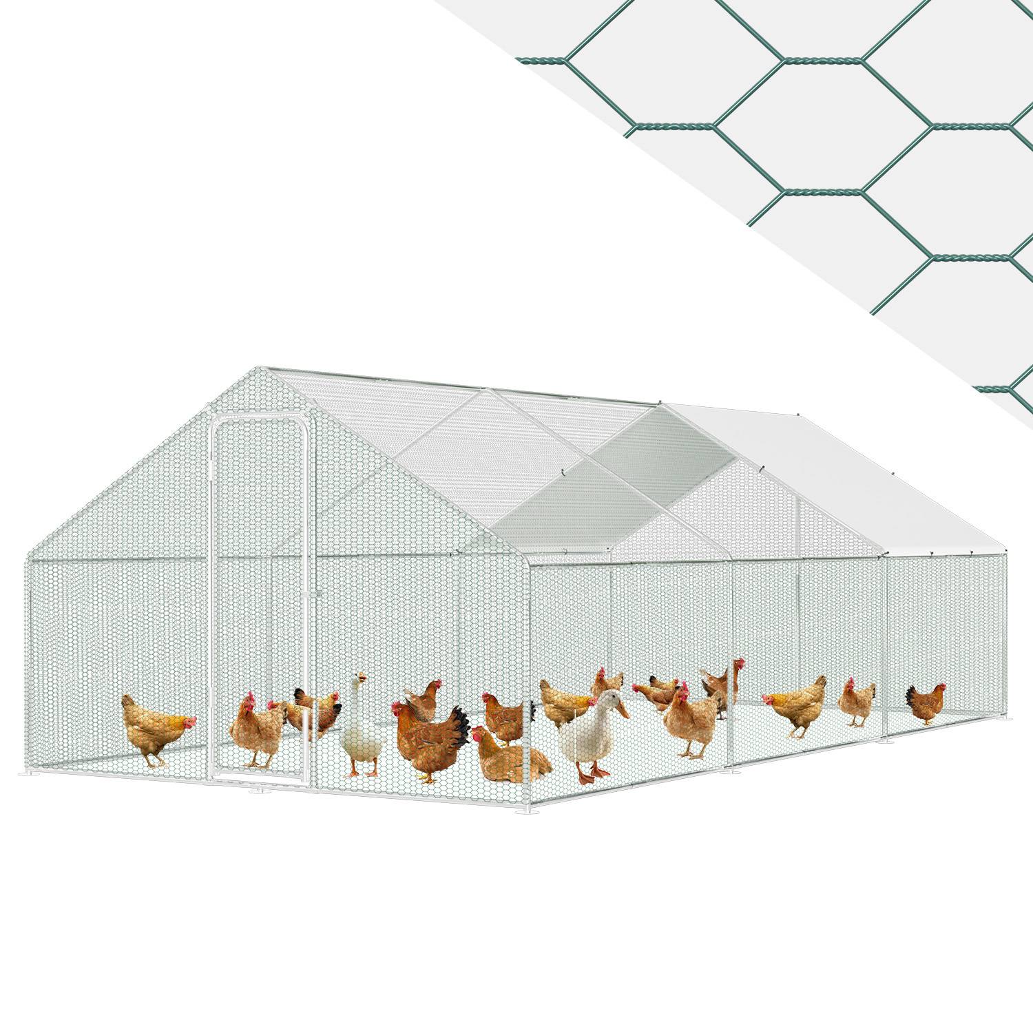 Hühnerstall Freilaufgehege mit Dach 3x8x2 m aus Stahl verzinkt für Geflügel