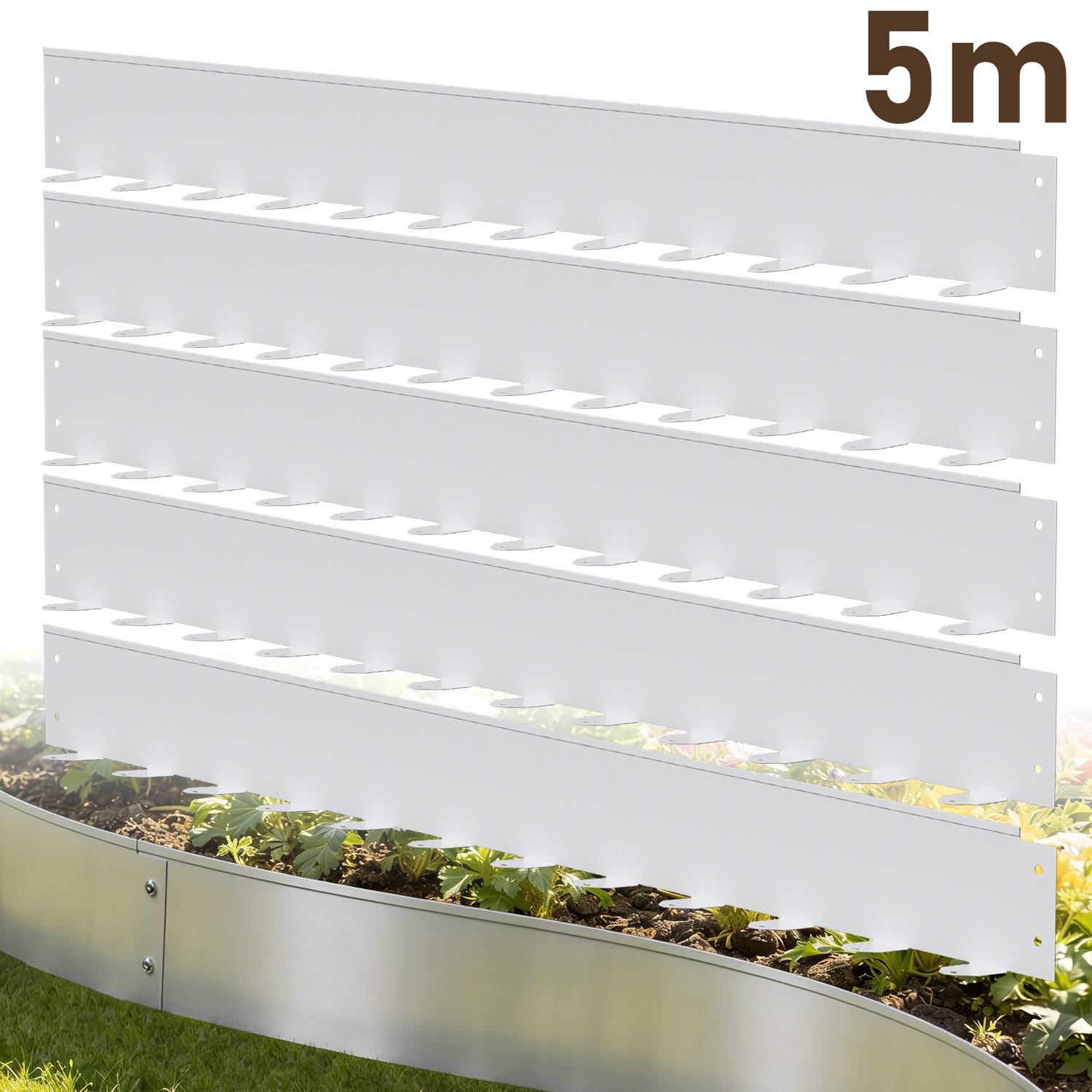 Flexible Rasenkante 100x10 cm, 5m Set (5 Stück) - Mähkante & Beetumrandung aus Stahl, inkl. Befestigungsheringe für Pflastersteine & Gartengestaltu