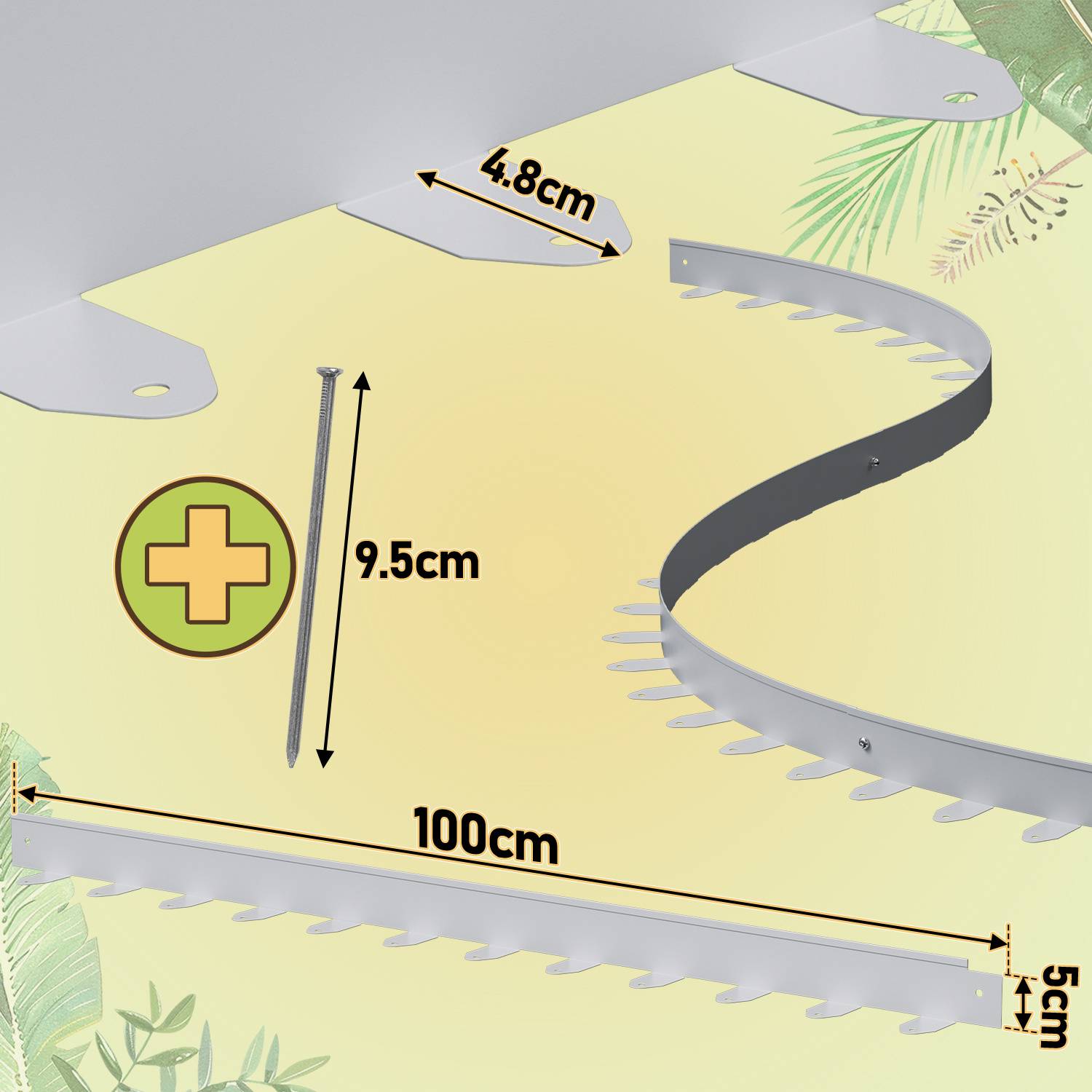 Flexible Rasenkante 100x5 cm, 5m Set (5 Stück) - Mähkante & Beetumrandung aus Stahl, inkl. Befestigungsheringe für Pflastersteine & Gartengestaltun
