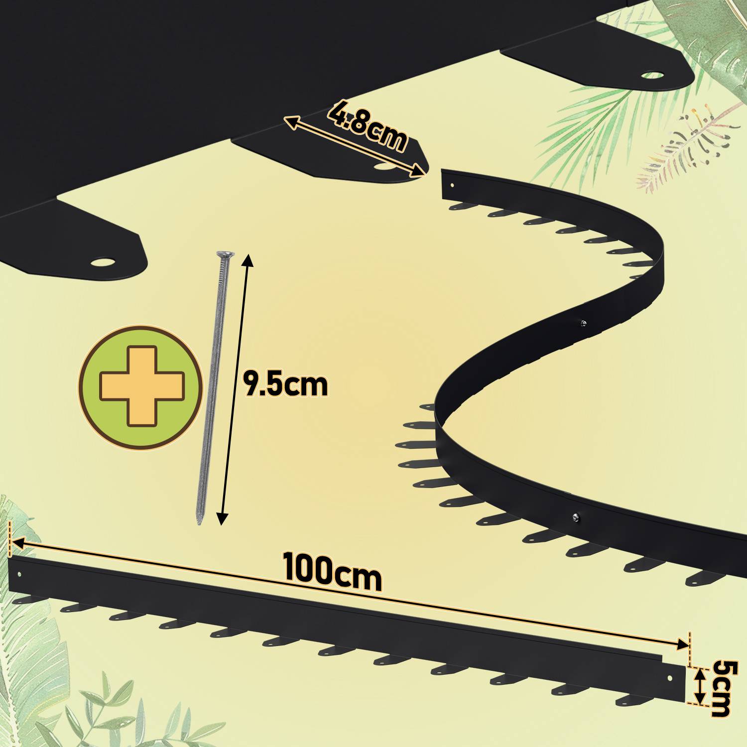 Flexible Rasenkante 100x5 cm, 5m Set (5 Stück) - Mähkante & Beetumrandung aus Stahl, inkl. Befestigungsheringe für Pflastersteine & Gartengestaltun