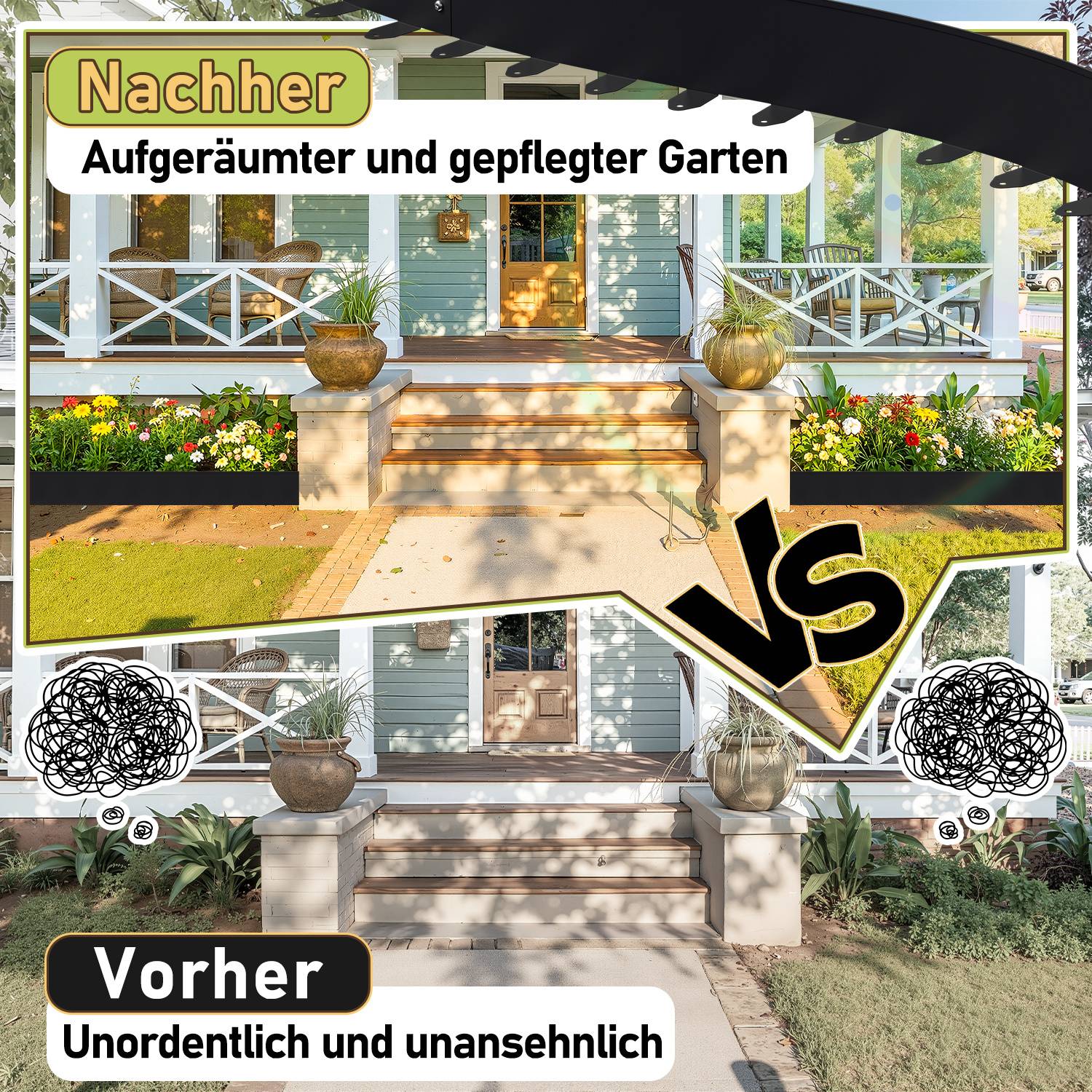 Flexible Rasenkante 100x5 cm, 10m Set (10 Stück) - Mähkante & Beetumrandung aus Stahl, inkl. Befestigungsheringe für Pflastersteine & Gartengestalt