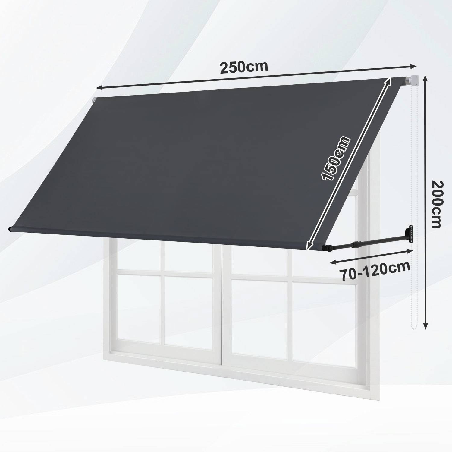 Markise Einziehbar Fenstermarkise Balkonmarkise Anthrazit 250 x 150 cm mit Kordel Stoff und Stahl
