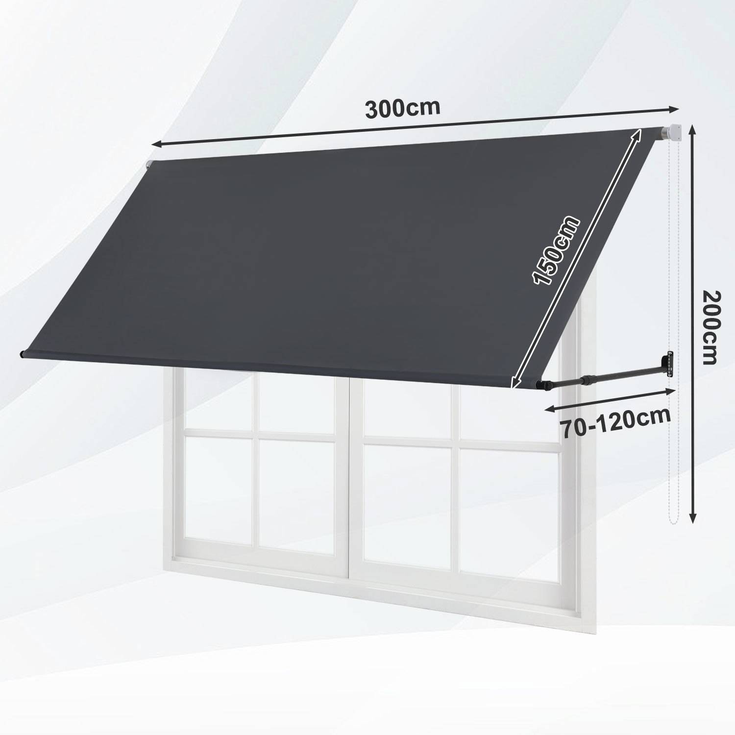 Markise Einziehbar Fenstermarkise Balkonmarkise Anthrazit 300 x 150 cm mit Kordel Stoff und Stahl