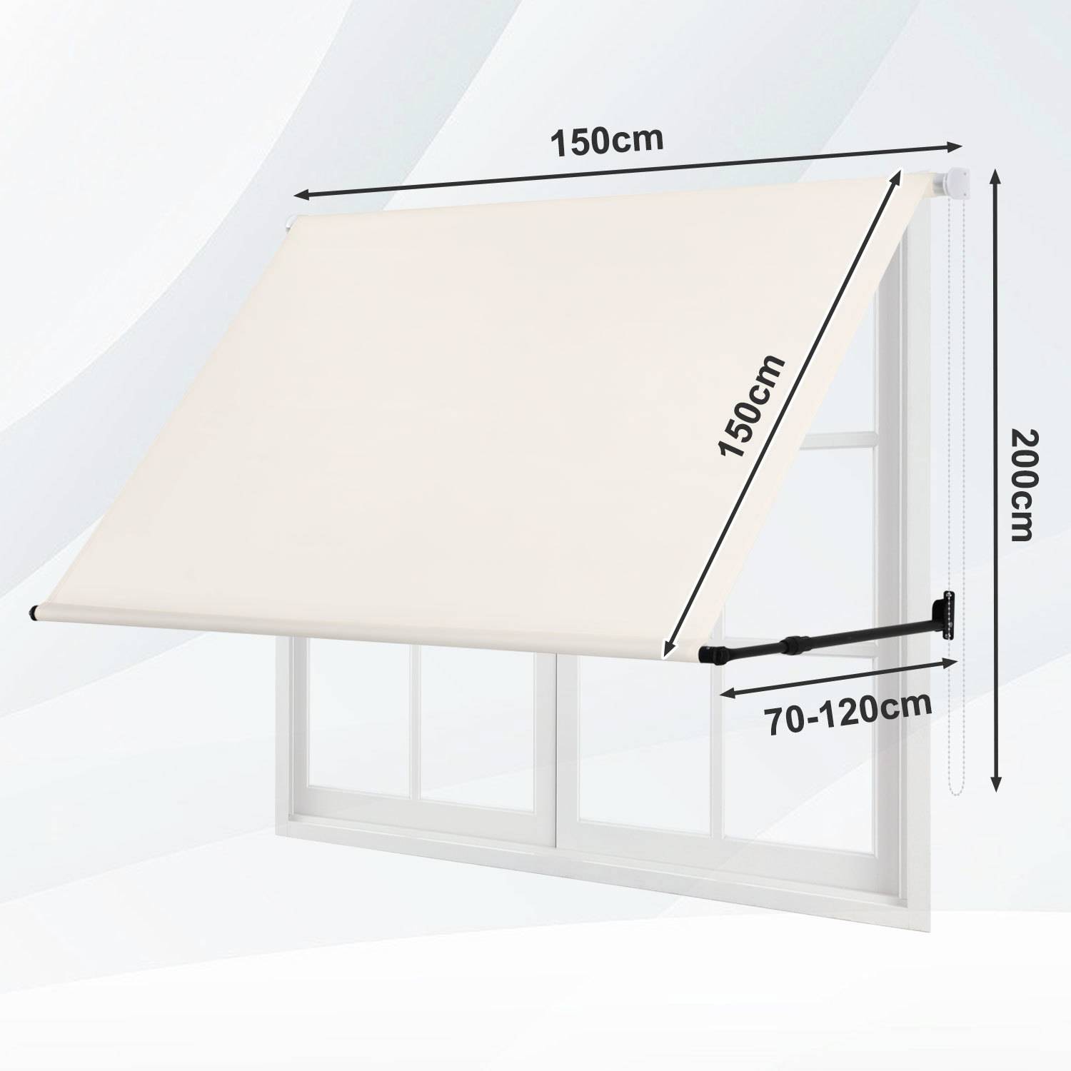 Markise Einziehbar Fenstermarkise Balkonmarkise Creme 150 x 150 cm mit Kordel Stoff und Stahl