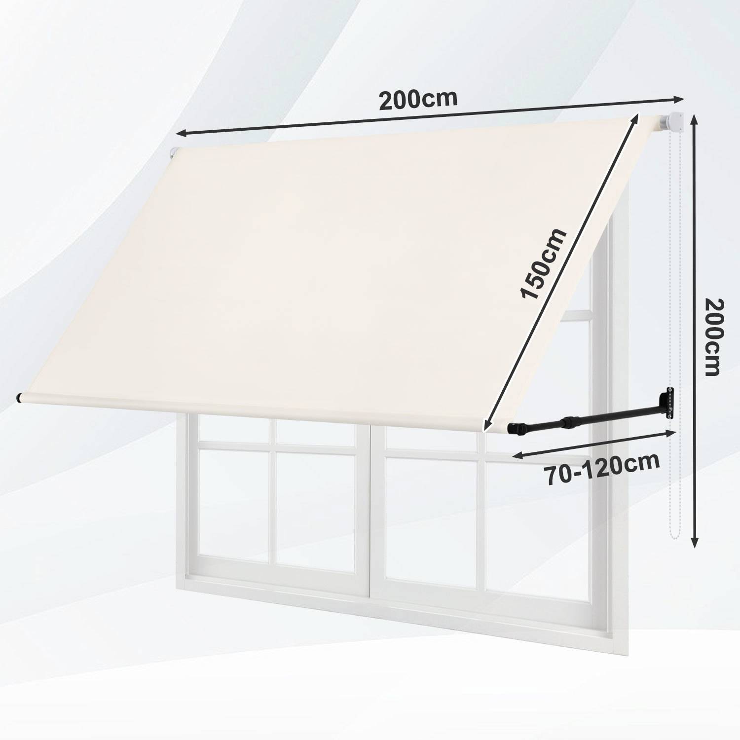 Markise Einziehbar Fenstermarkise Balkonmarkise Creme 200 x 150 cm mit Kordel Stoff und Stahl