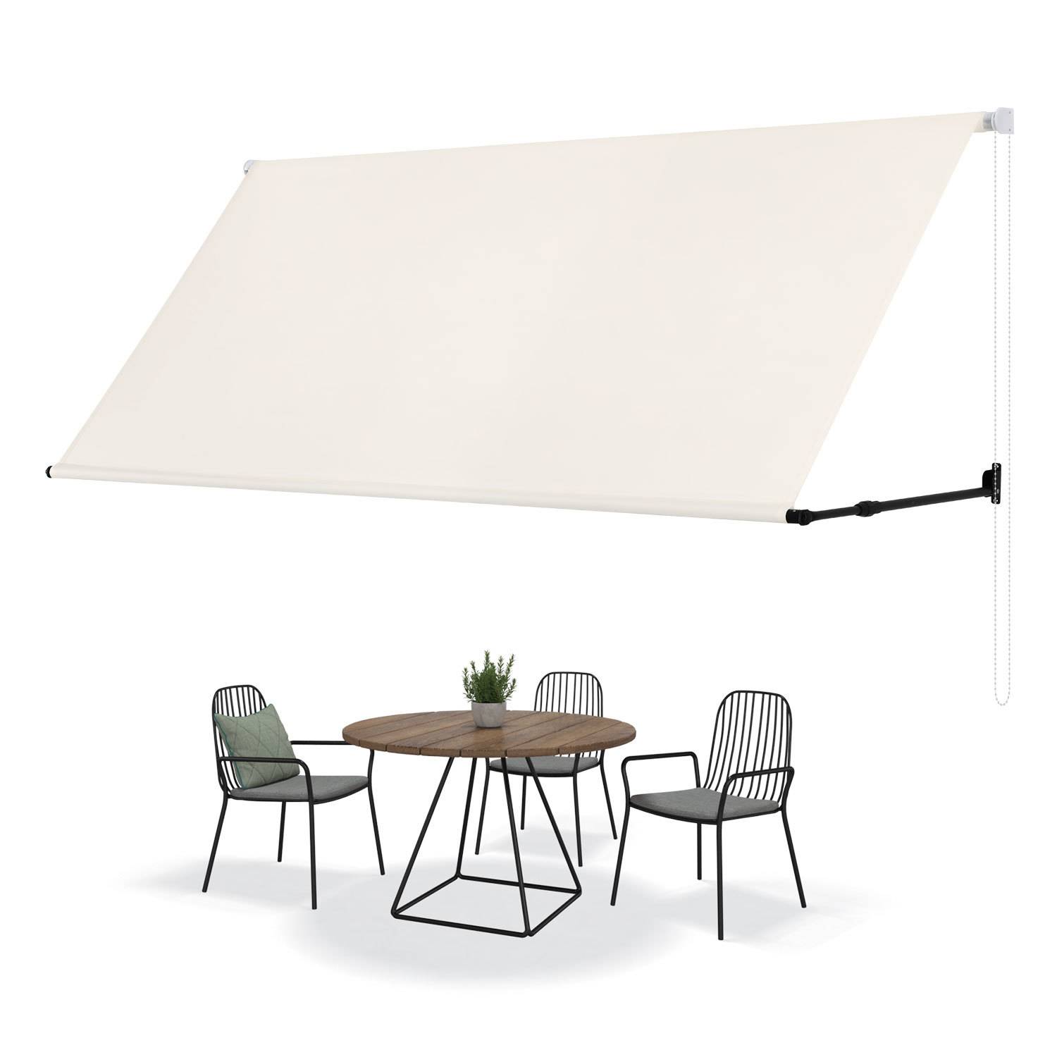Markise Einziehbar Fenstermarkise Balkonmarkise Creme 250 x 150 cm mit Kordel Stoff und Stahl