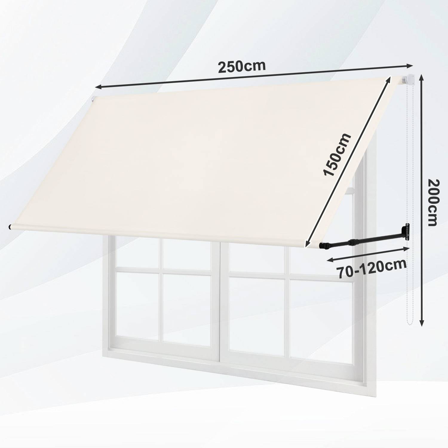 Markise Einziehbar Fenstermarkise Balkonmarkise Creme 250 x 150 cm mit Kordel Stoff und Stahl