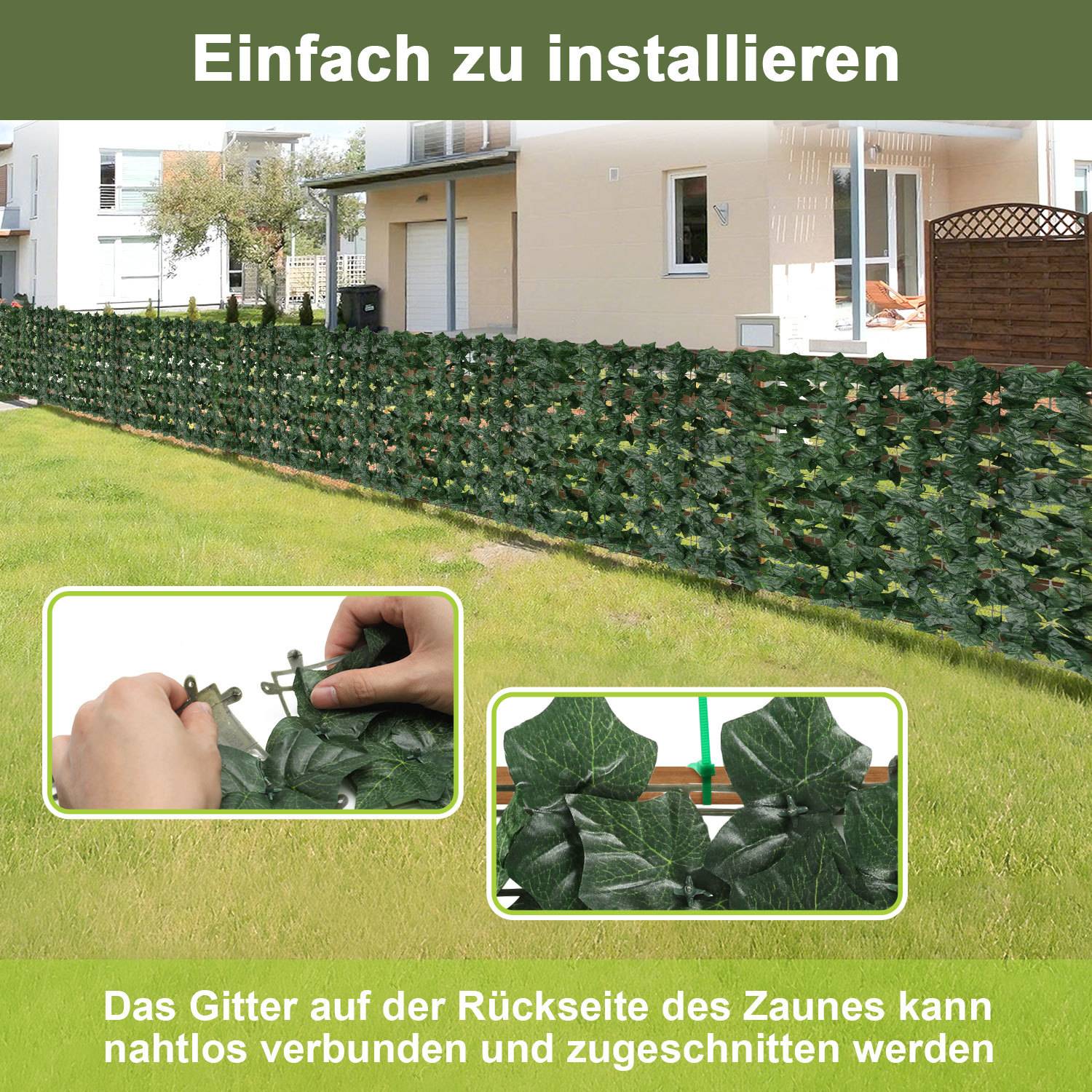Künstliche Hecke Sichtschutzhecke Terrasse Wanddekoration Wanddekoration Dunkelgrün 300 x 100 cm