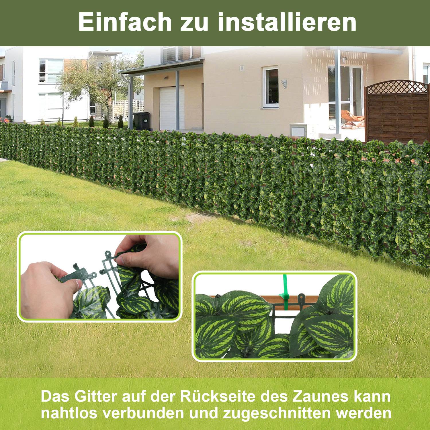 Künstliche Hecke Sichtschutzhecke Terrasse Wanddekoration Wanddekoration Hellgrün 300 x 100 cm