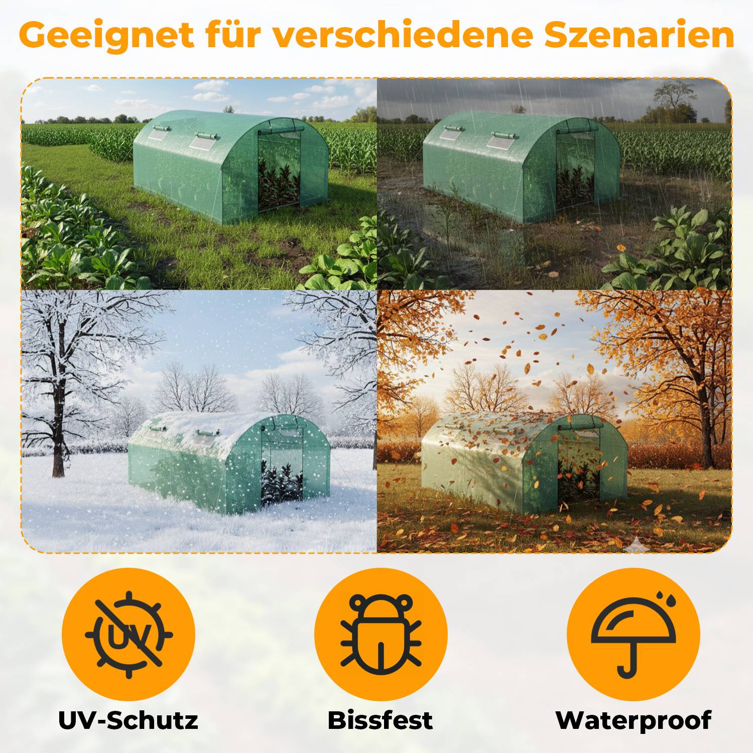 Gewächshaus Foliengewächshaus mit Verzinktrohrfundament 3 × 4 m - 12 m² inkl. Erdanker & 4 Aufrollbare Fenster mit Moskitonetz & 140 g/m² UV-best