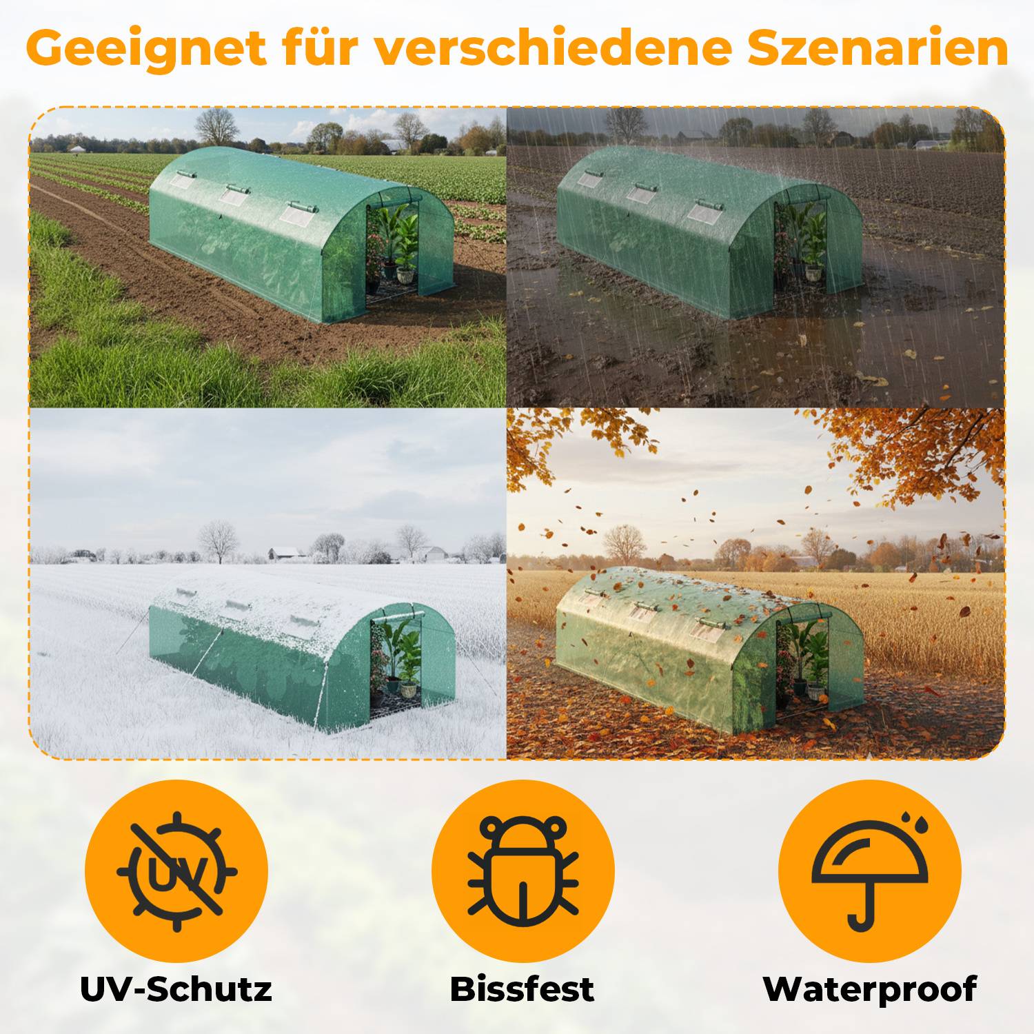 300x600x200 cm Foliengewächshaus Winterfest mit verstärktem Stahlgestell, 6 Fenster & 2 Türen, 140g/m² PE UV-beständig, Tomaten Gewächshaus mit