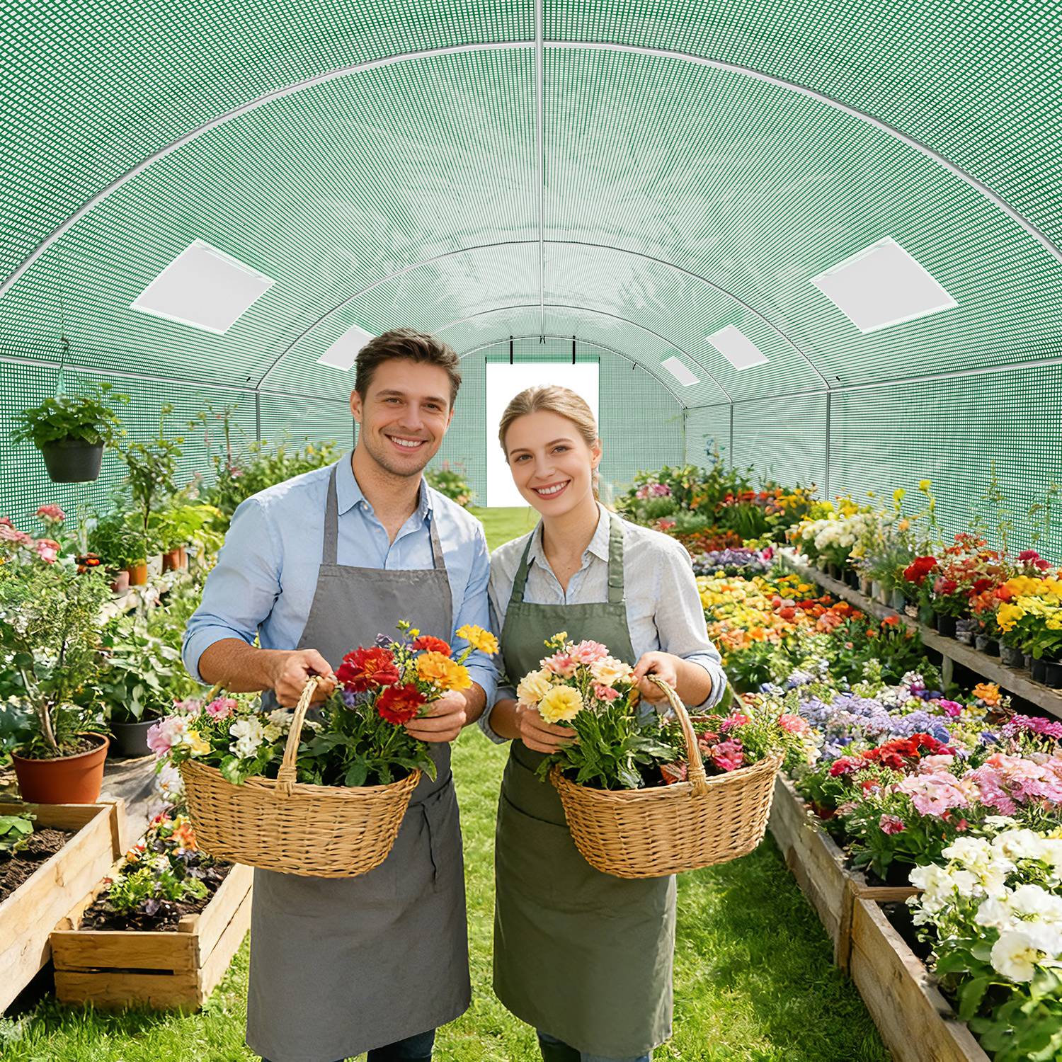 300x800x200 cm Foliengewächshaus Winterfest mit extra stabilem Stahlrahmen, 8 Fenster & 2 Reißverschlusstüren, 140g/m² PE UV50+, Tomaten Gewächsh