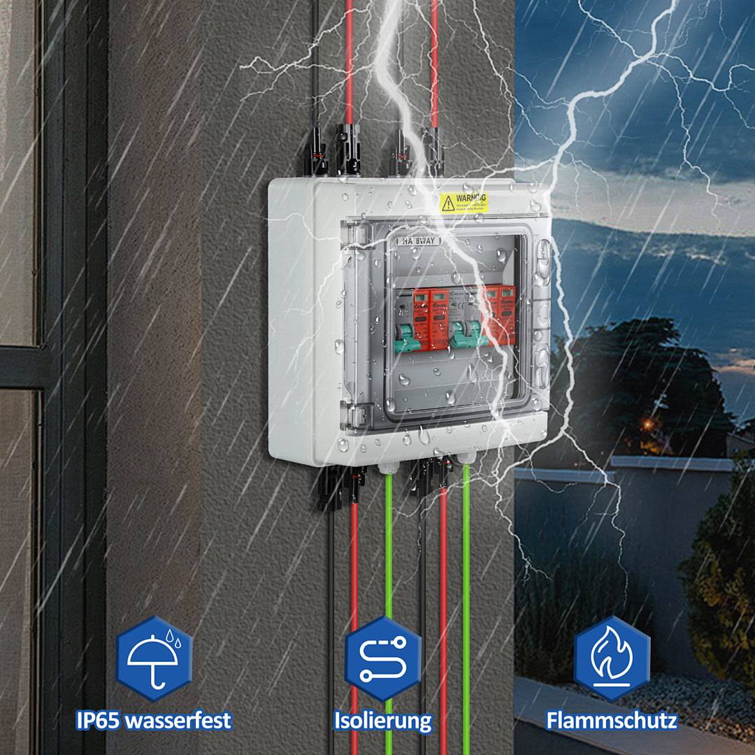 Solar Anschlusskasten Überspannungsschutz PV Photovoltaik Blitzschutz Trennschalter Anlage LS Solarpanel DC 2-strings