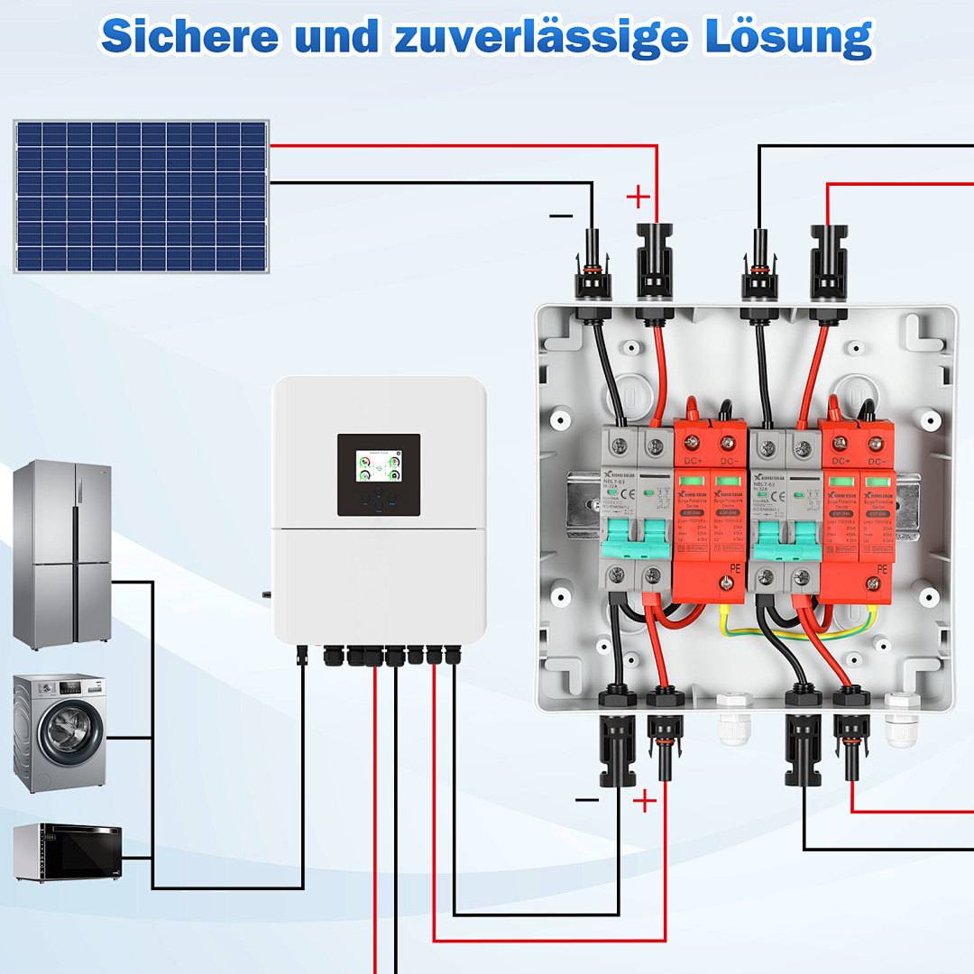 Solar Anschlusskasten Überspannungsschutz PV Photovoltaik Blitzschutz Trennschalter Anlage LS Solarpanel DC 2-strings