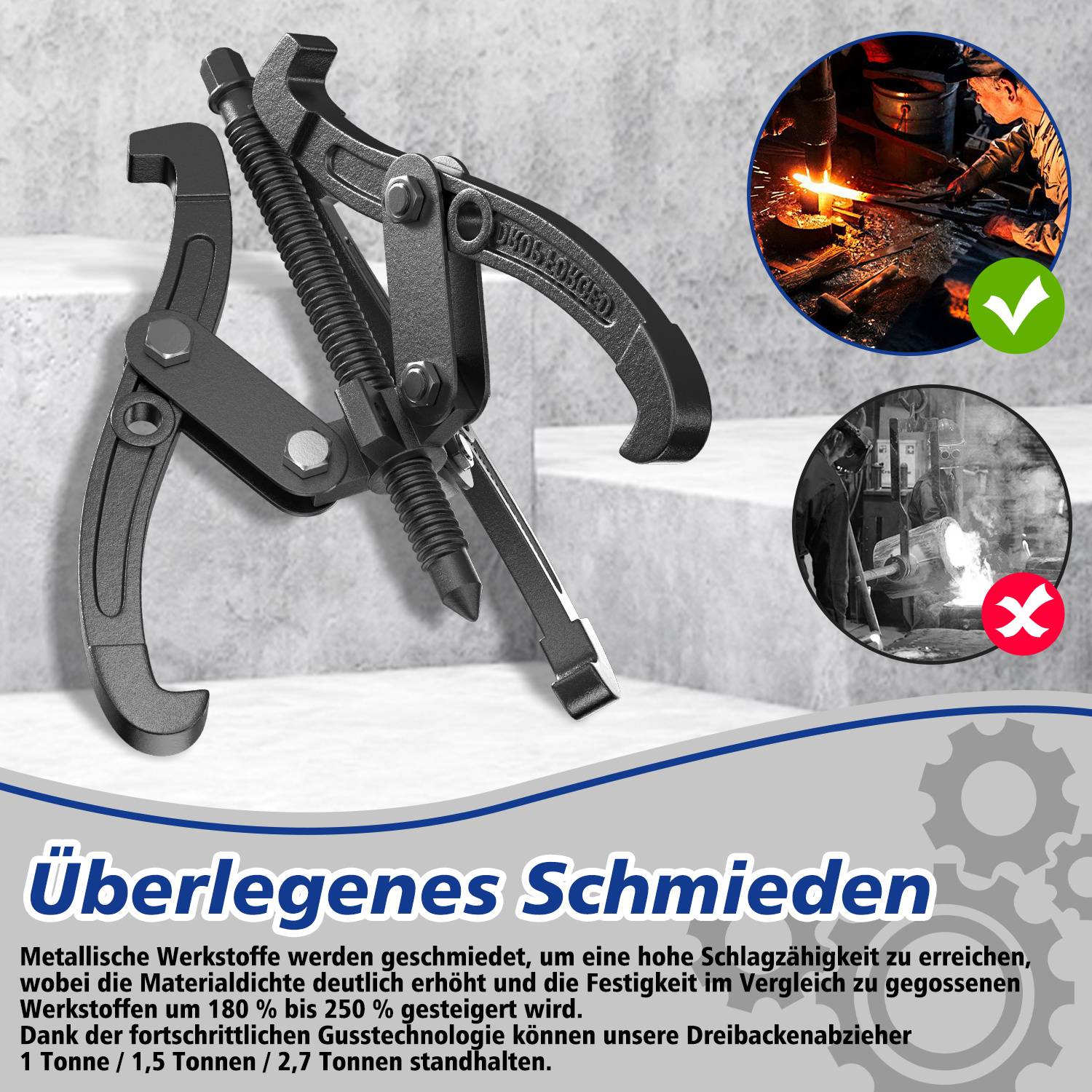 3-Arm-Abzieher Werkzeug, umkehrbarer Innen- und Außenabzieher, geschmiedeter Lagerabzieher mit Phosphatbeschichtung, für Werkstatt & Reparatur