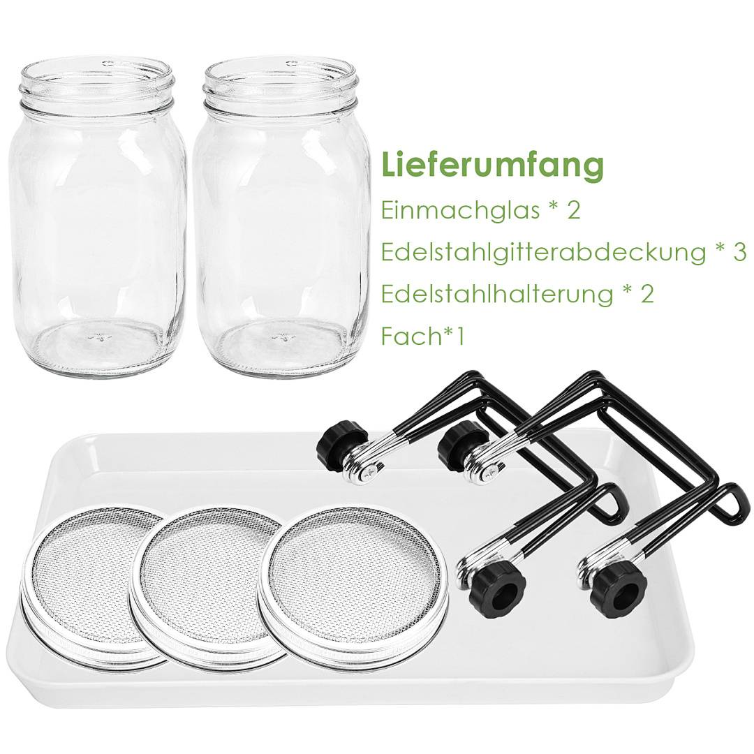 2x Sprossenglas Keimglas mit Deckel & Sieb Mit Abtropfschale Satz 2 Einstellbare Halterung Sprossen Keimgerät Pflanzenzuchtbehälter Keimbehälter