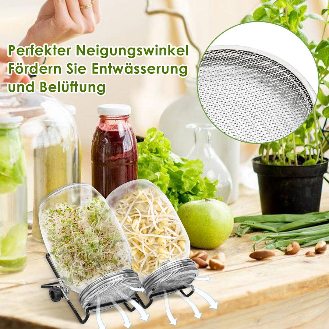 Sprossenglas 2x1000ml mit Edelstahlsieb, Ständer und Schale, hygienisch & spülmaschinenfest