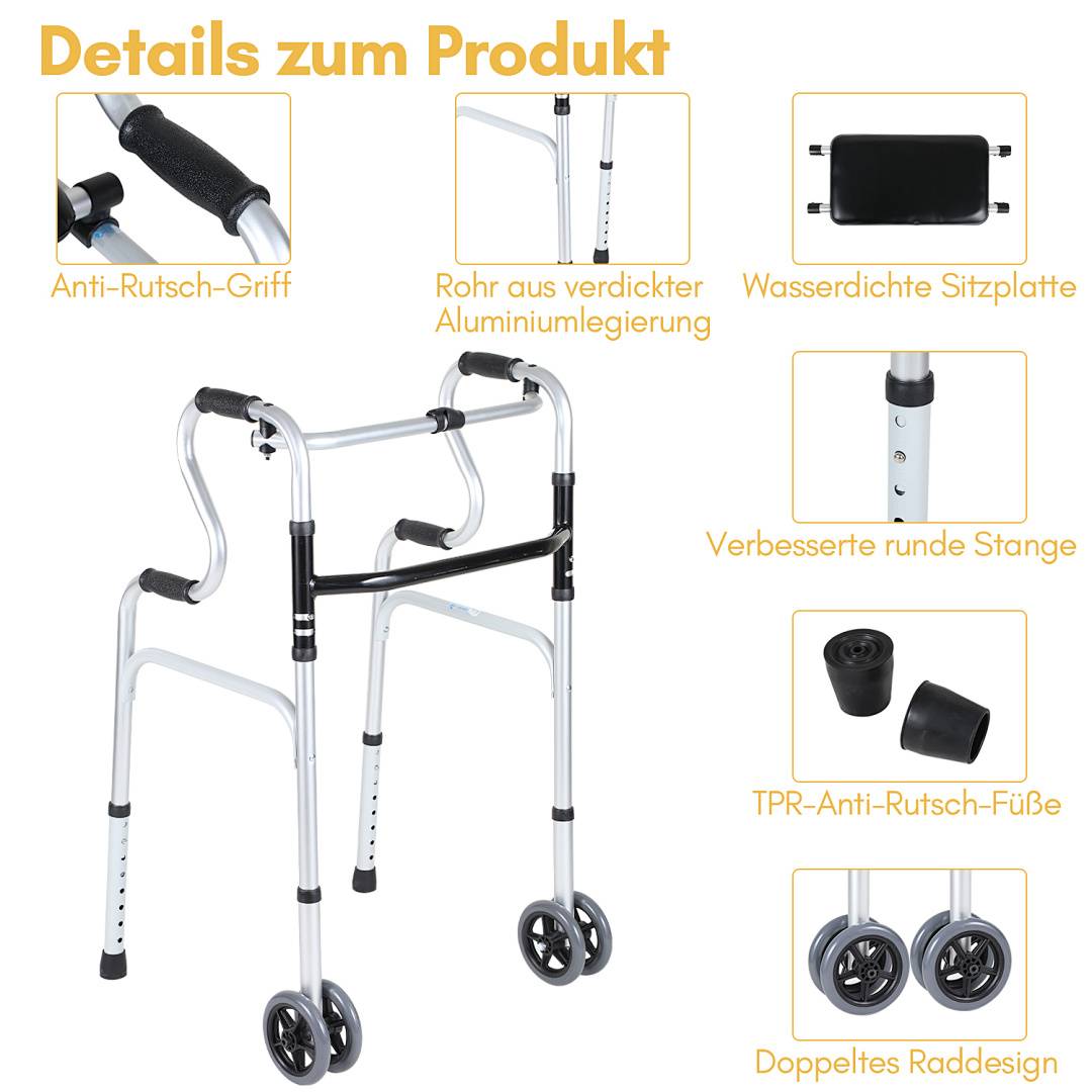 Rollator Gehhilfe faltbar Leichtgewicht Gehwagen Aluminium Wagen klappbar Laufhilfe Medical