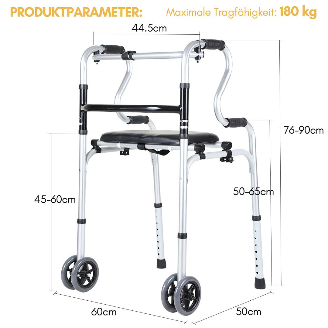 Rollator Gehhilfe faltbar Leichtgewicht Gehwagen Aluminium Wagen klappbar Laufhilfe Medical