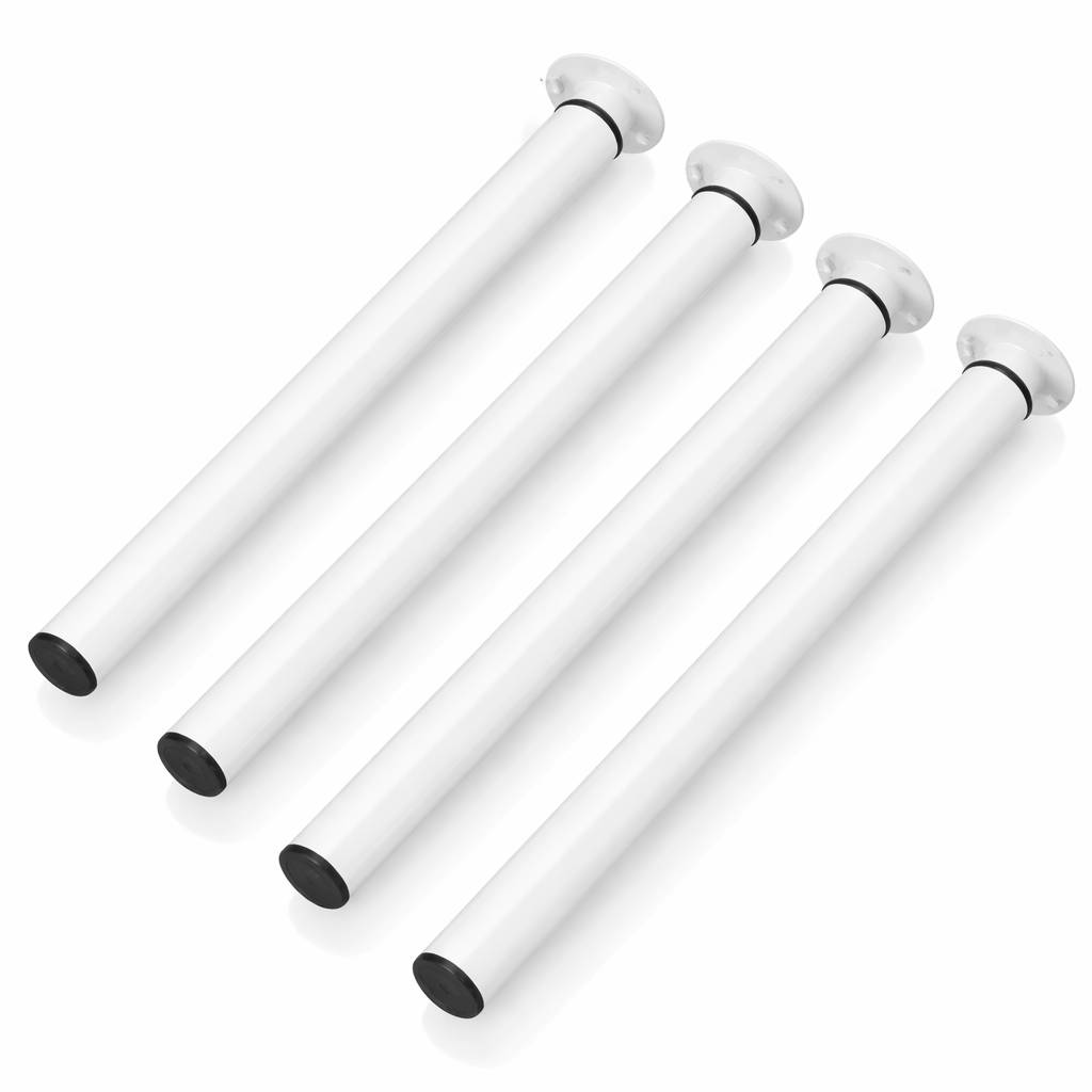 4 verstellbare Tischbeine aus Eisen in weißer Ausführung. Die Höhe ist flexibel von 70 bis 110 cm einstellbar. Geeignet für verschiedene Möbelst