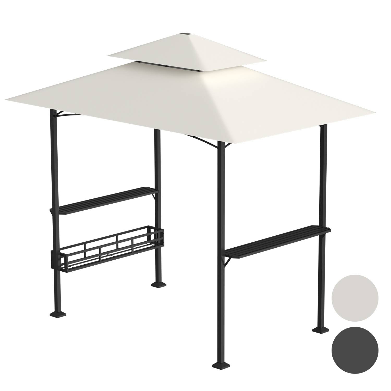 Grillpavillon mit Doppeldach, Seitenregalen, Metallkorb, Haken und Flaschenöffner, Grillüberdachungen wetterfest, Grillunterstand für Garten, Auße