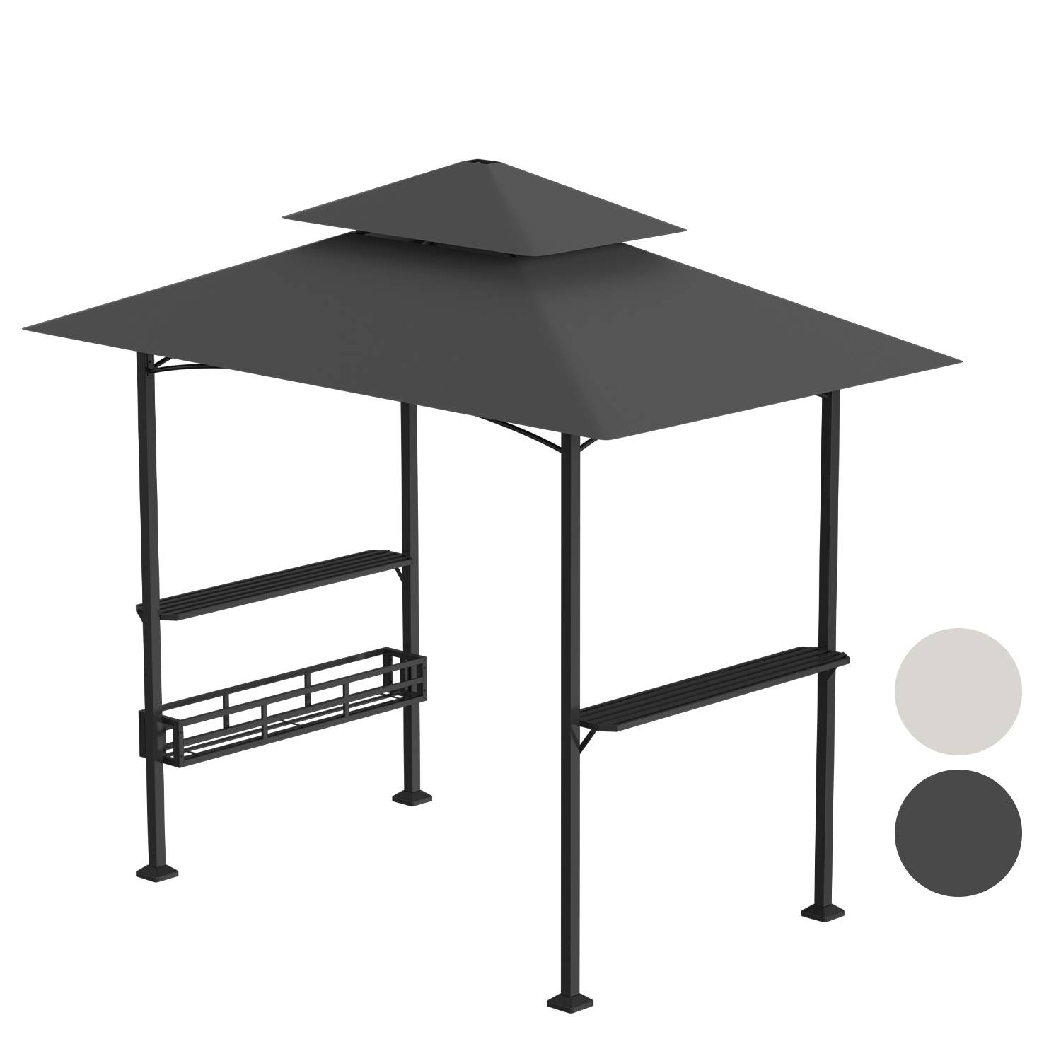 Grillpavillon mit Doppeldach, Seitenregalen, Metallkorb, Haken und Flaschenöffner, Grillüberdachungen wetterfest, Grillunterstand für Garten, Auße