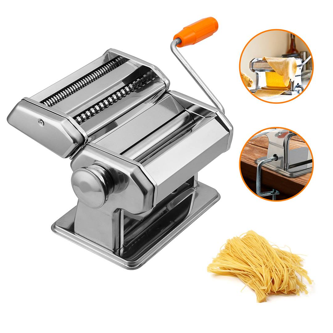 Nudelmaschine Edelstahl, 2 Klingen 9 Dicken, manuell, für Lasagne Tagliatelle, Silber