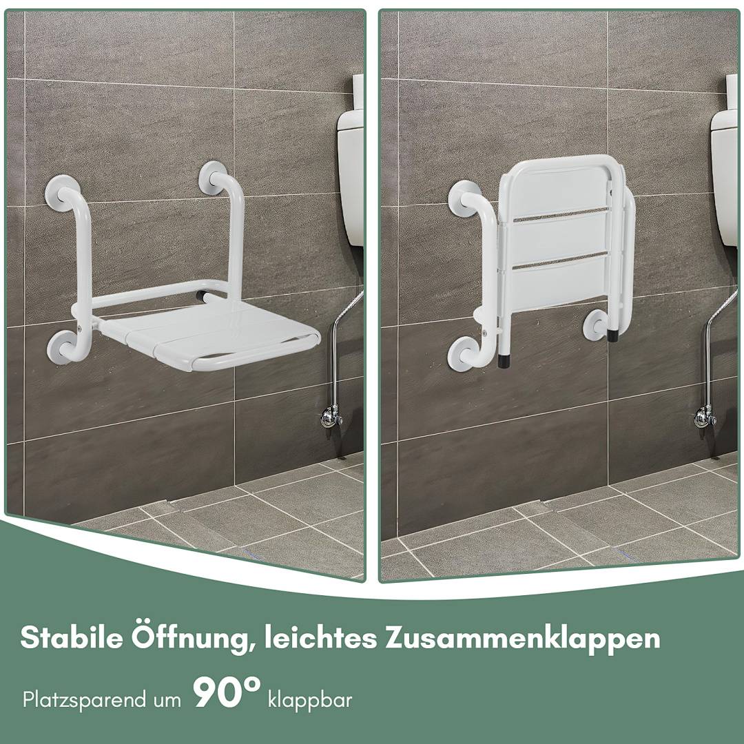 Duschklappsitz Wandmontage Duschsitz Klappbar Badhocker Duschhocker Badestuhl Verstellbar Badehilfe Duschstuhl