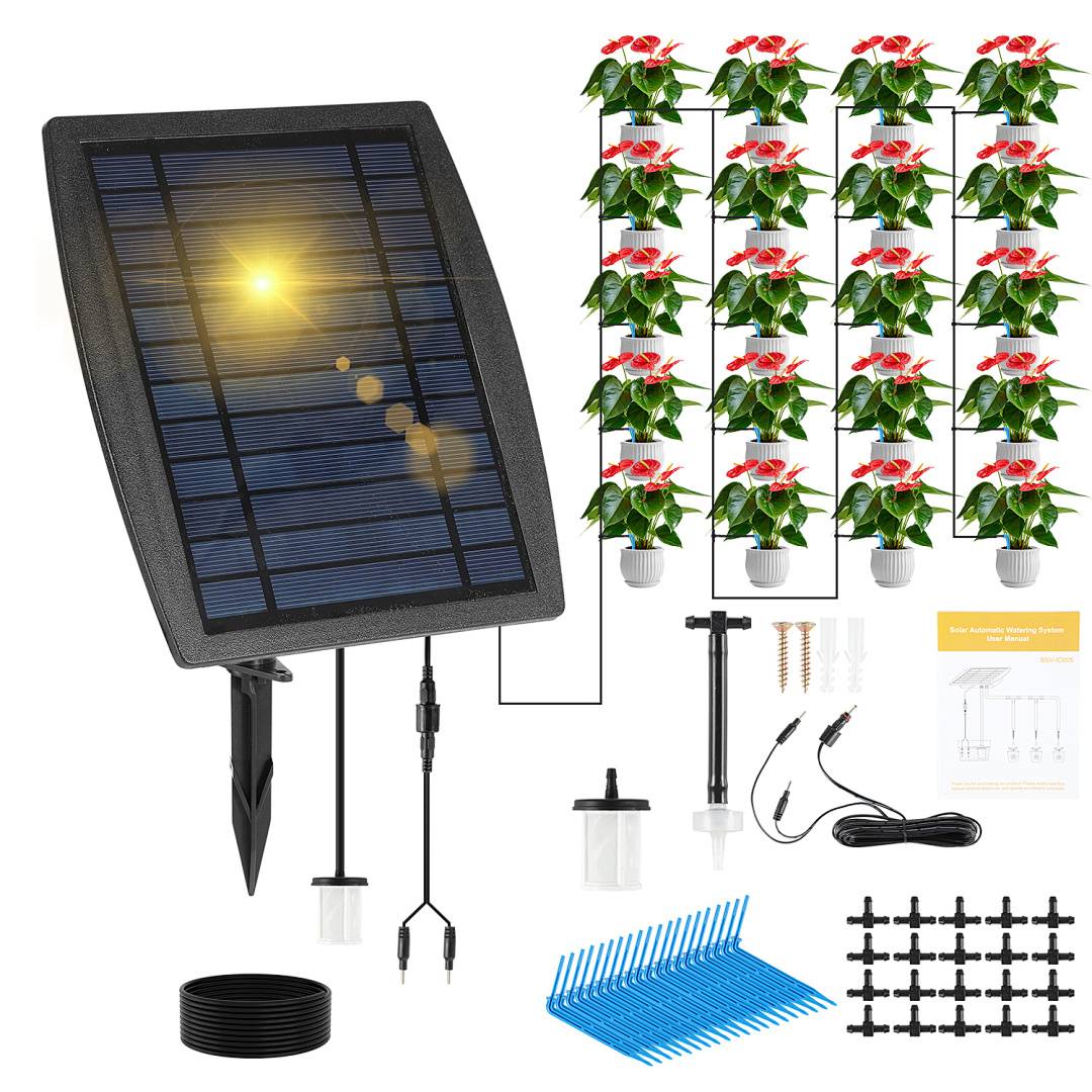 Solar Bewässerungssystem Automatisch Pflanzenbewässerung 20 Tropfer Bewässerung Timer Doppelpumpe Bewässerungssystem Wasserspender Bewässerung m