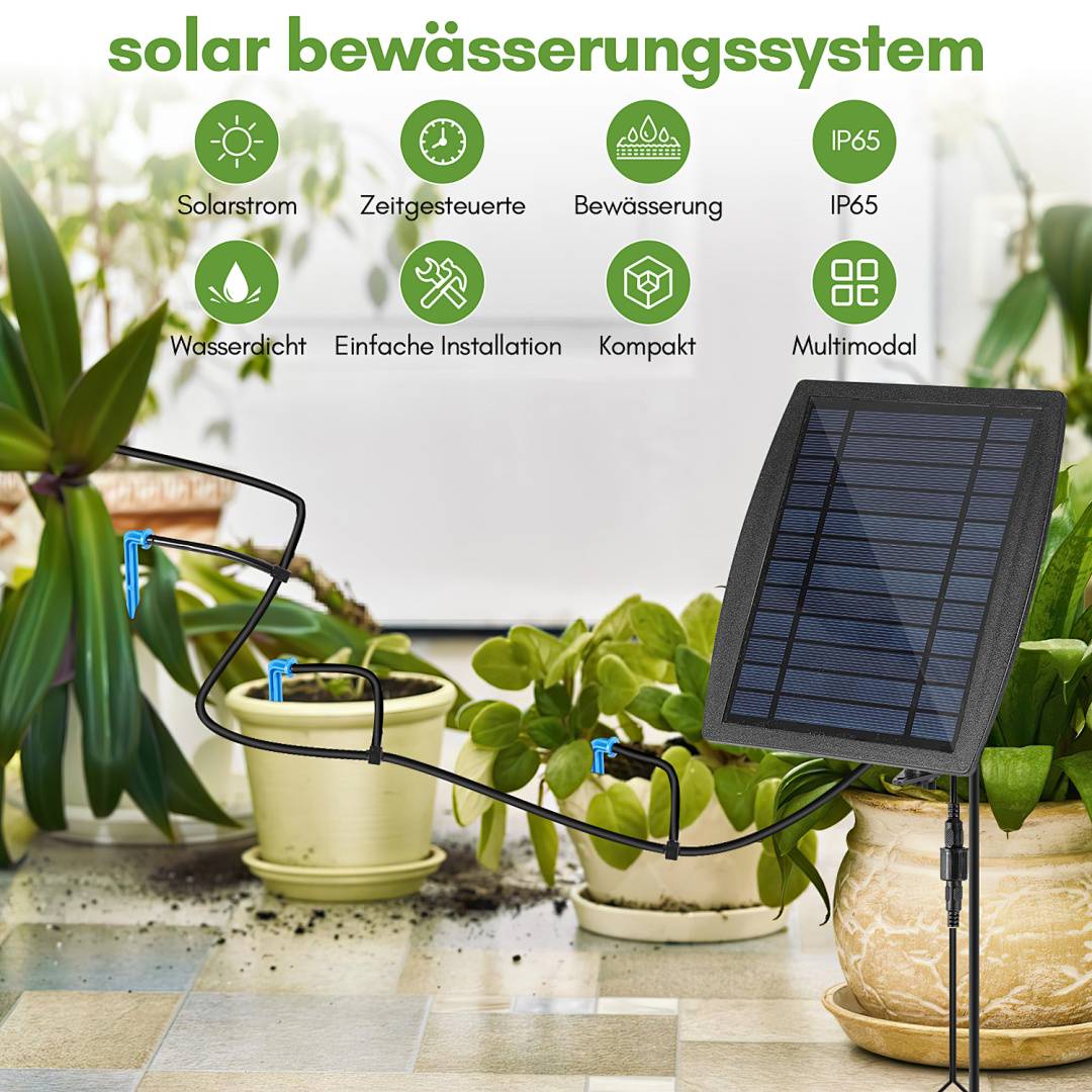 Solar Bewässerungssystem Automatisch Pflanzenbewässerung 20 Tropfer Bewässerung Timer Doppelpumpe Bewässerungssystem Wasserspender Bewässerung m