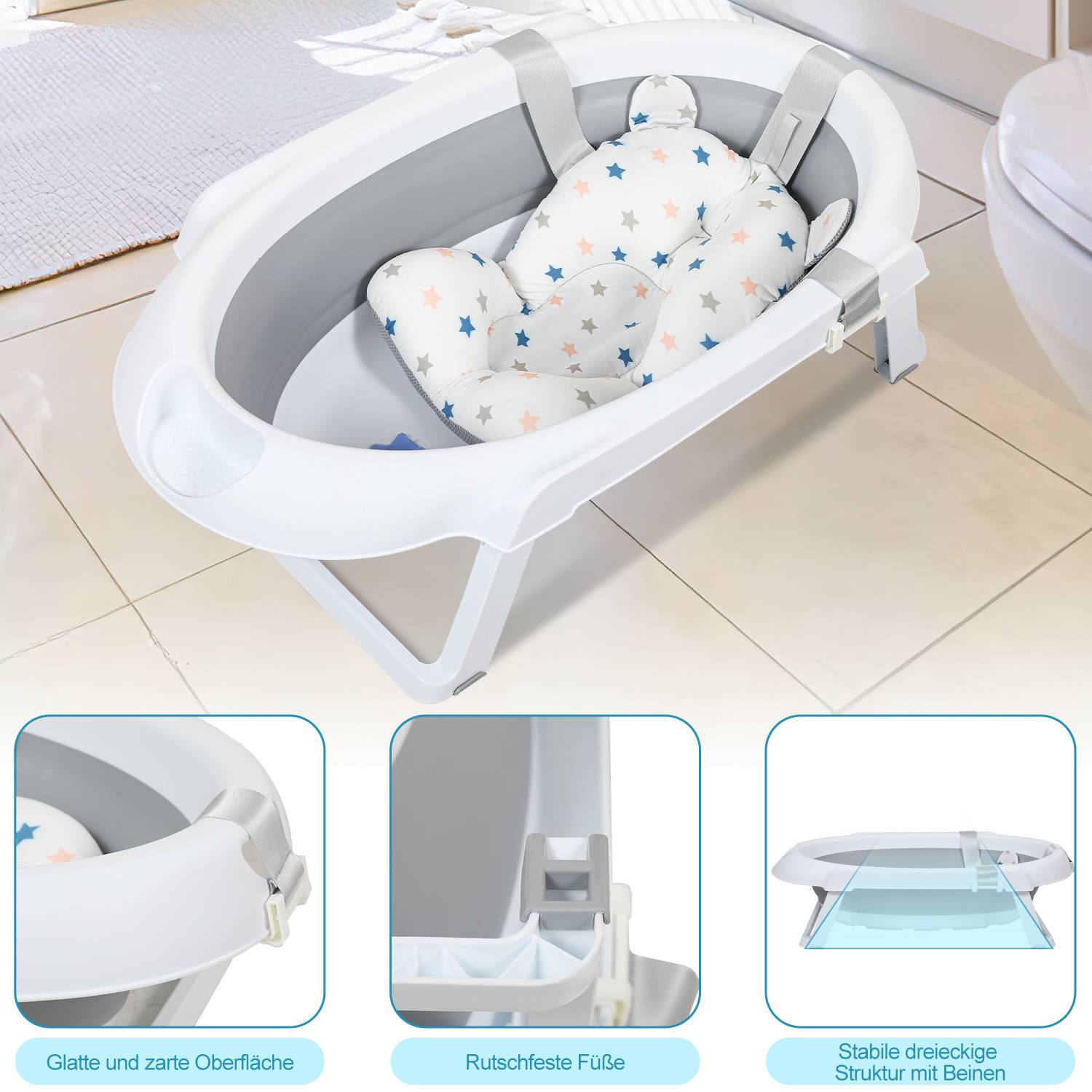 Baby Badewanne Babywanne Faltbare mit Ständer Wanne Tub Kinderbadewanne Dusche Wanne Reisebadewanne Anti-Rutsch
