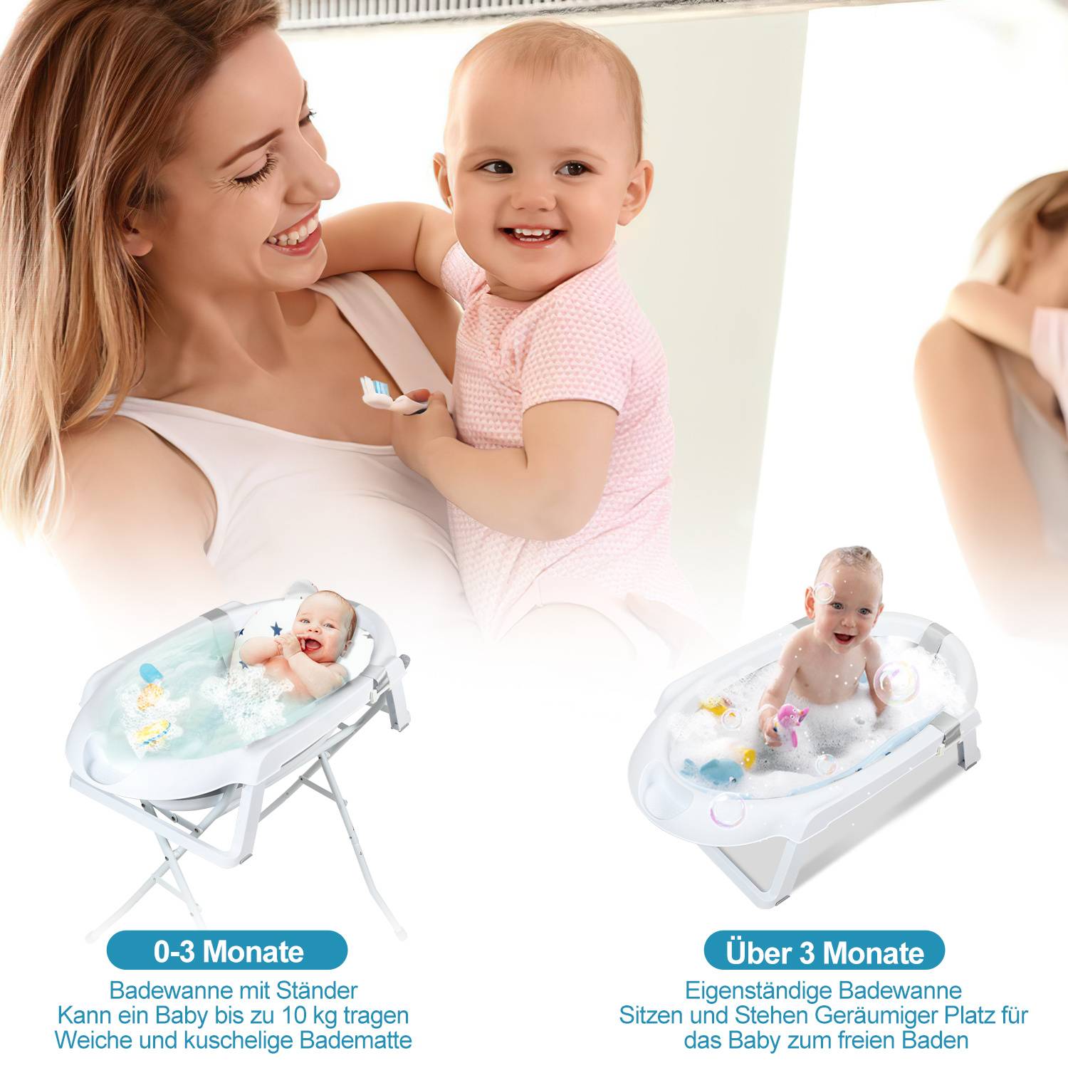 Baby Badewanne Babywanne Faltbare mit Ständer Wanne Tub Kinderbadewanne Dusche Wanne Reisebadewanne Anti-Rutsch