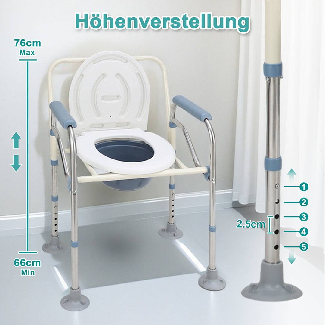 Toilettenstuhl Nachtstuhl inkl. Eimer Höhenverstellbar Toilettenhilfe WC Stuhl Höhenverstellbar Duschstuhl Stuhl Feststehend