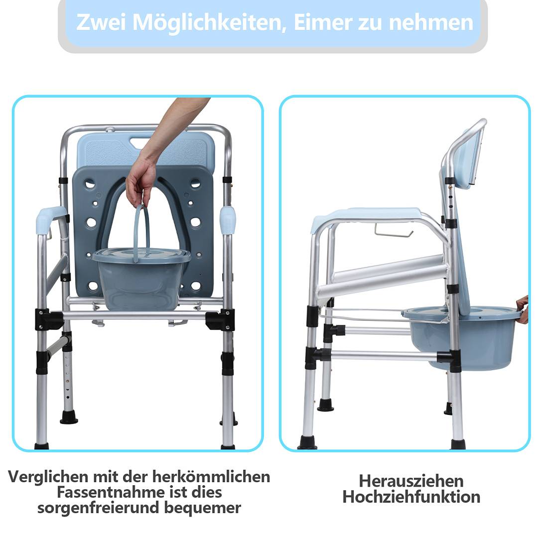 Toilettenstuhl Nachtstuhl Toilettenhilfe WC Stuhl Höhenverstellbar Duschstuhl Stuhl Feststehend inkl. Eimer