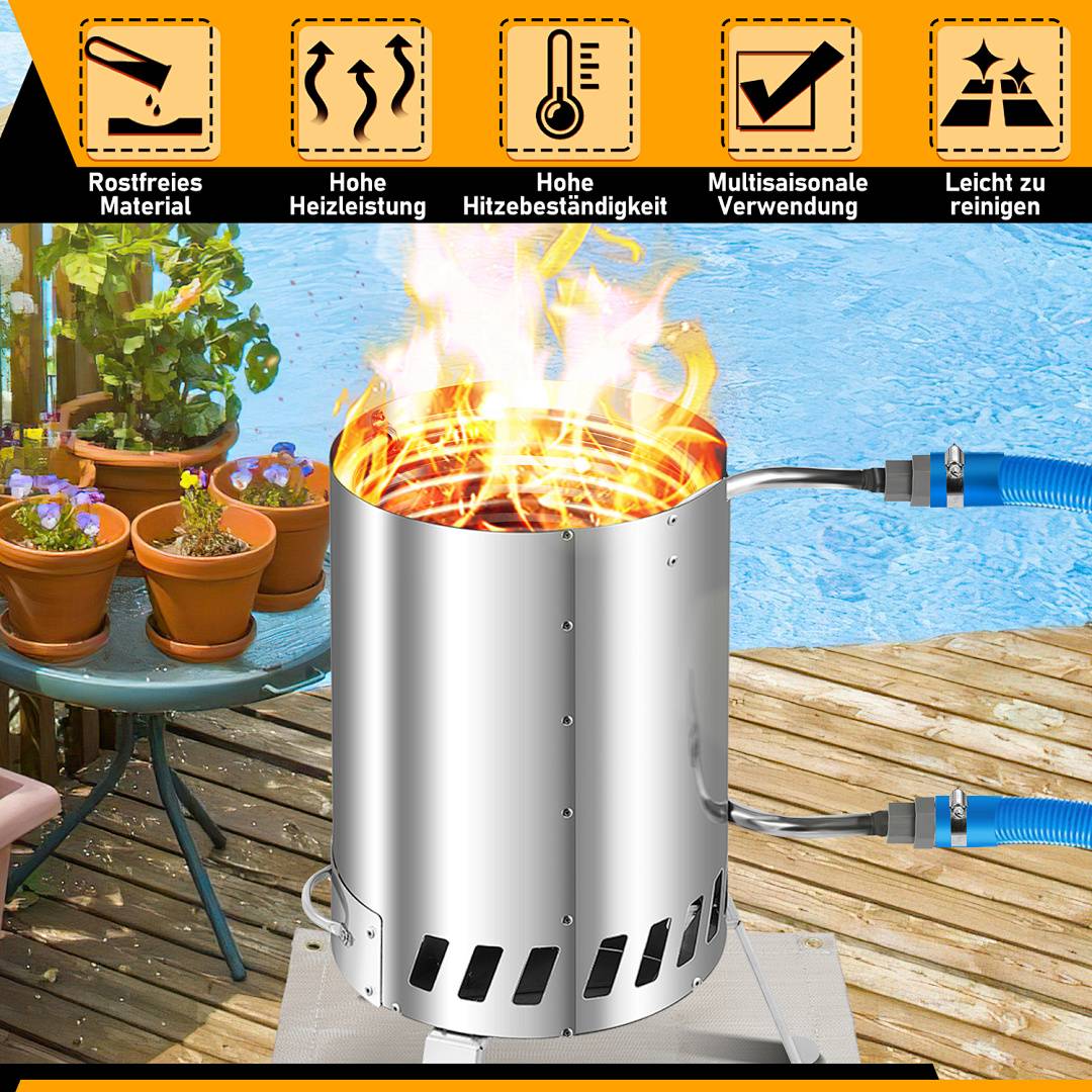 Poolheizung Pool Schwimmbadheizung mit Feuermatte Holz Edelstahl Poolofen Spirale Feuer Ofen