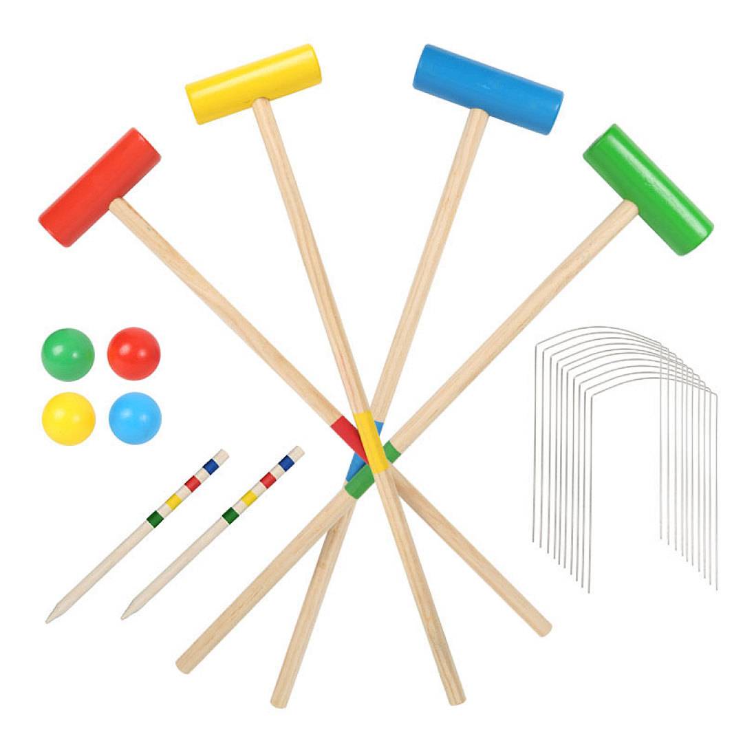 Krocket Spiel Croquet für 4 Spieler aus Holz Gartenspiel Krocketspiel Garden Crocket Erwachsene & Kids