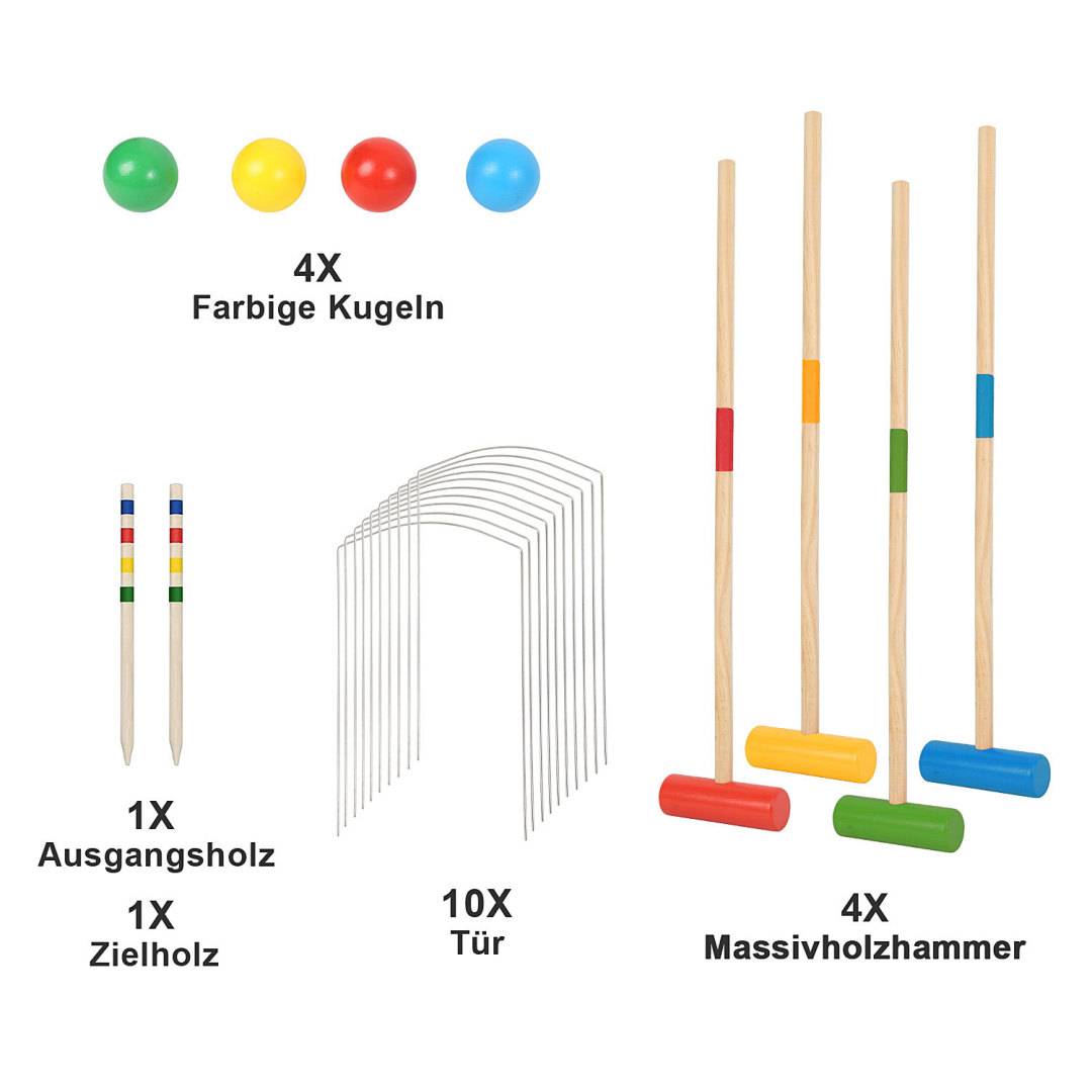 Krocket Spiel Croquet für 4 Spieler aus Holz Gartenspiel Krocketspiel Garden Crocket Erwachsene & Kids