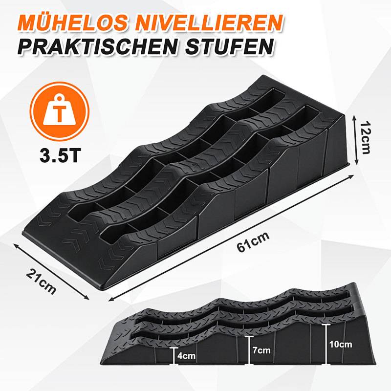 2x Auffahrkeile Wohnmobil Stufenkeil schwarz Keil Auffahr Stufen Wohnwagen Ramp Rampe