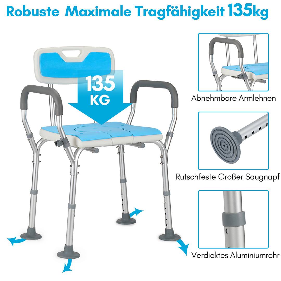 Badhocker Duschhocker Höhenverstellbarer Alu Badestuhl Verstellbar Badehilfe Duschstuhl Quadrat Duschsitz