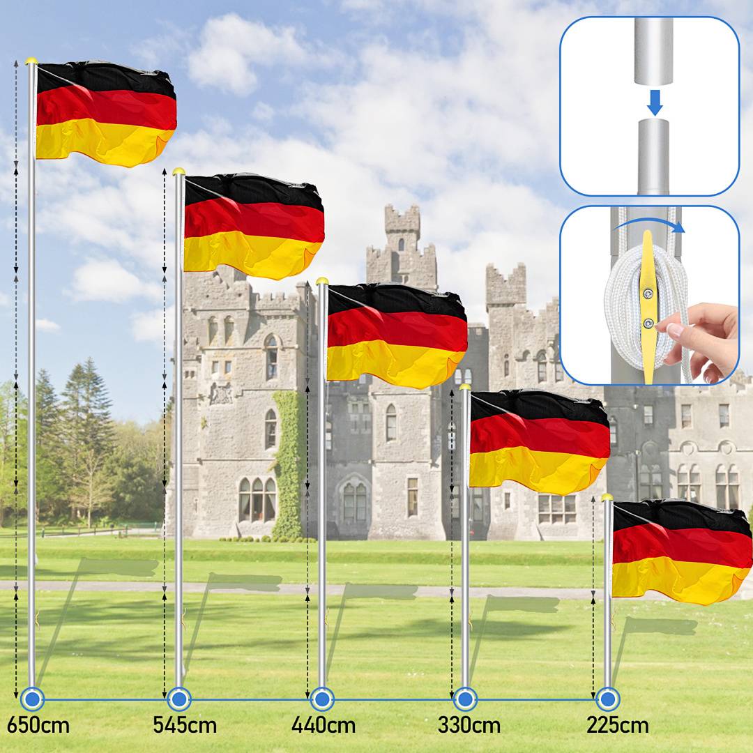 Fahnenmast Flaggenmast Fahnenstange Deutschlandflagge 6.5m Flagge Fahne Mast Deutschlandfahne Stange Flaggenstange