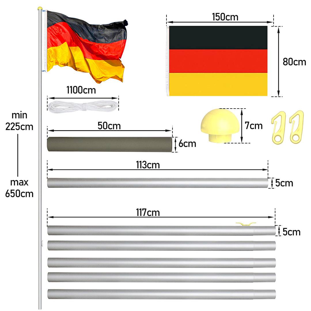 Fahnenmast Flaggenmast Fahnenstange Deutschlandflagge 6.5m Flagge Fahne Mast Deutschlandfahne Stange Flaggenstange