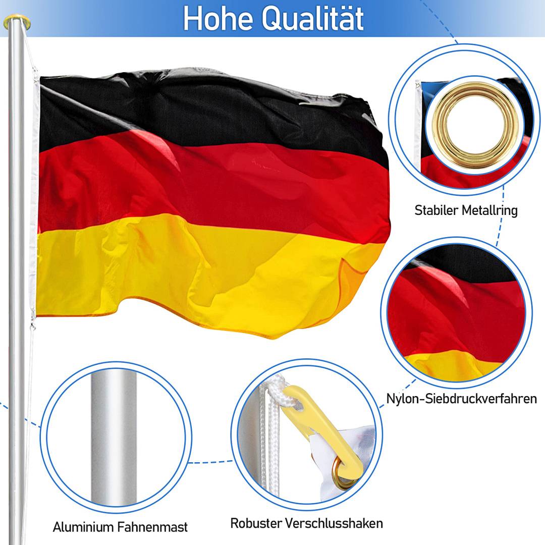 Fahnenmast Flaggenmast Fahnenstange Deutschlandflagge 6.5m Flagge Fahne Mast Deutschlandfahne Stange Flaggenstange