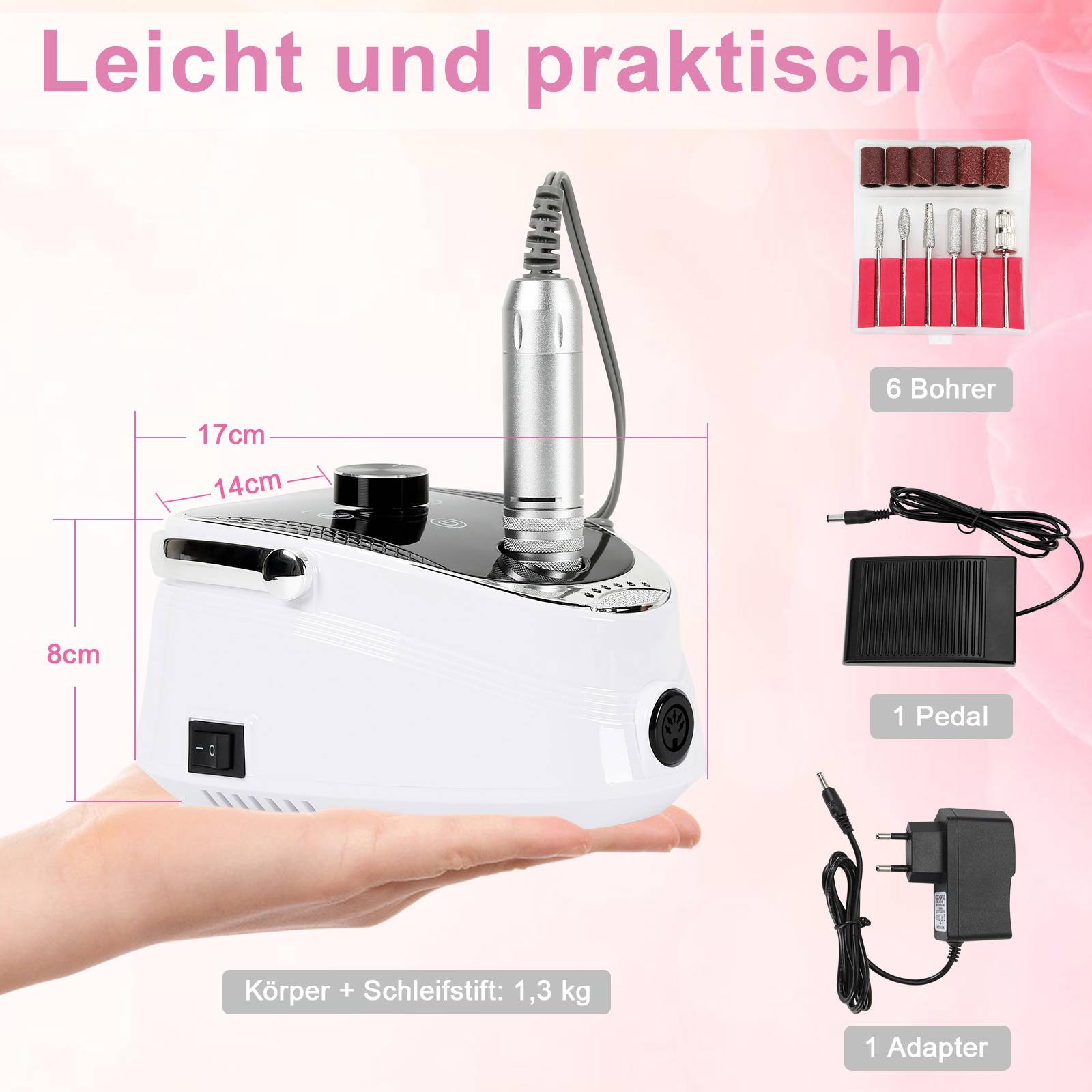 Elektrische Nagelfräser Maniküre Set Pediküre für Gelnägel 35000 U/min Nagelfeile Acrylnägel Wiederaufladbare Geschwindigkeit Einstellbar
