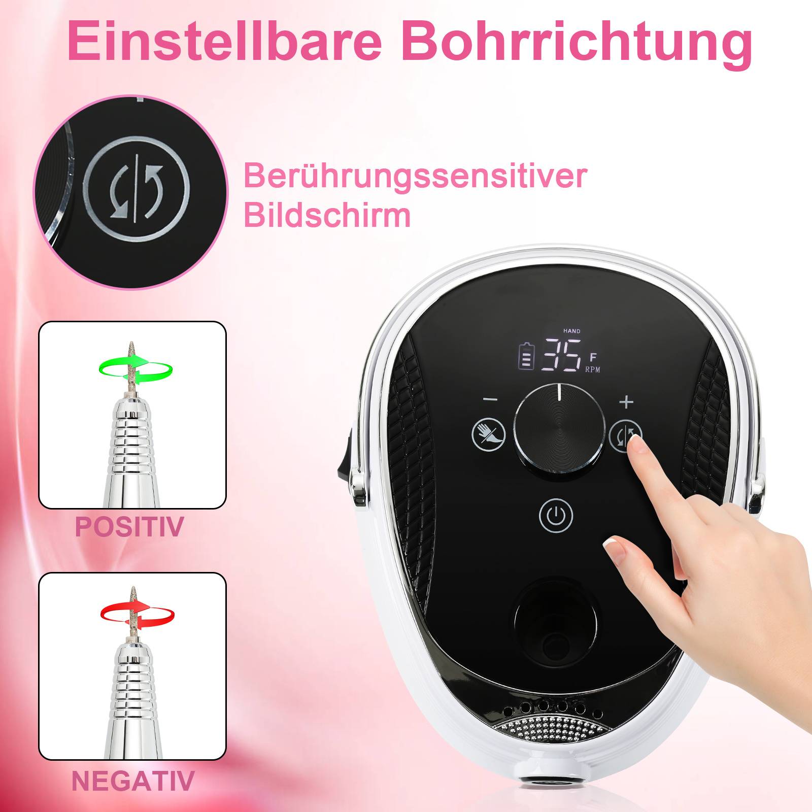 Elektrische Nagelfräser Maniküre Set Pediküre für Gelnägel 35000 U/min Nagelfeile Acrylnägel Wiederaufladbare Geschwindigkeit Einstellbar