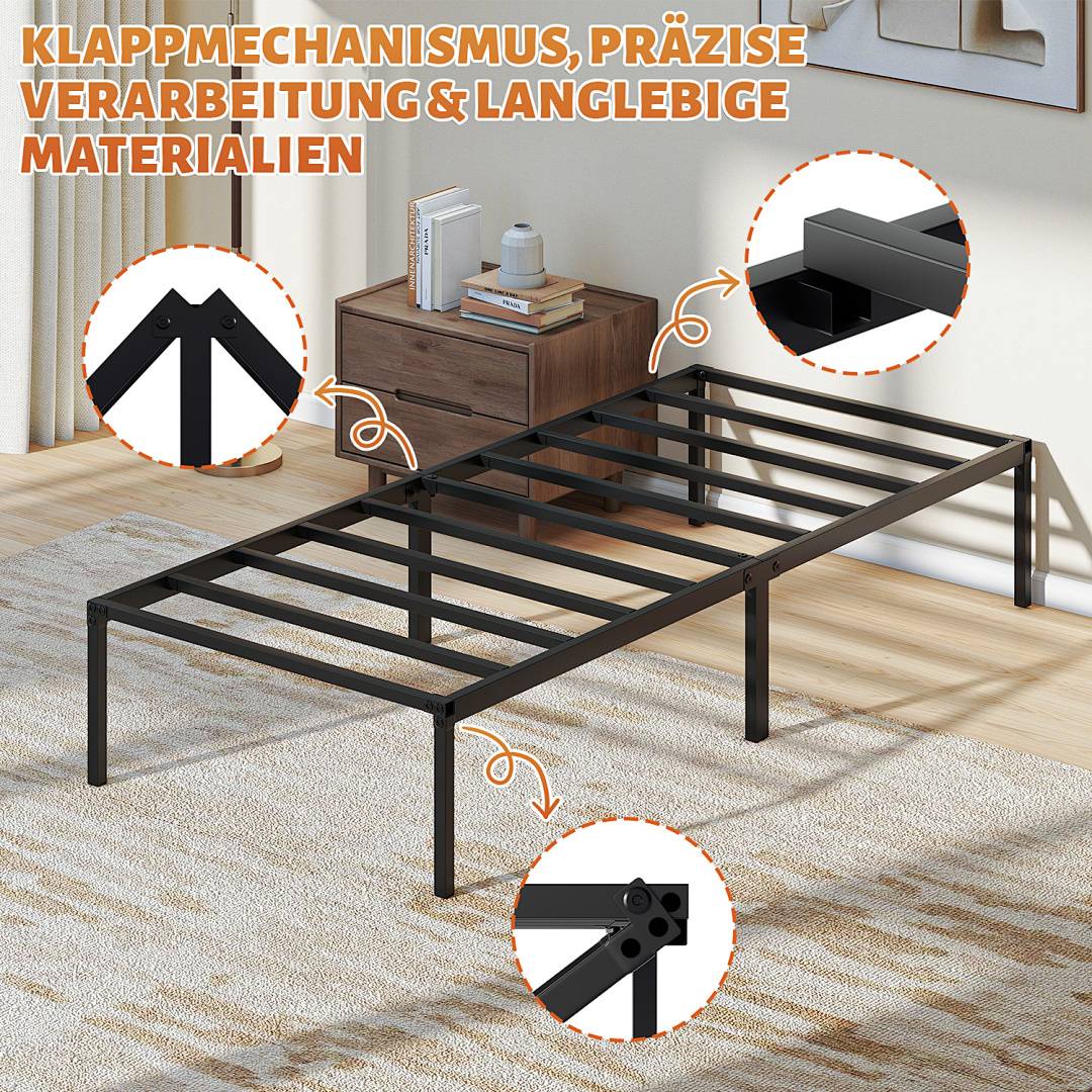 Bettgestell Metallbett 90x200cm geräuscharm hochtragfähig Bettrahmen klappbar Metallbett Einzelbett