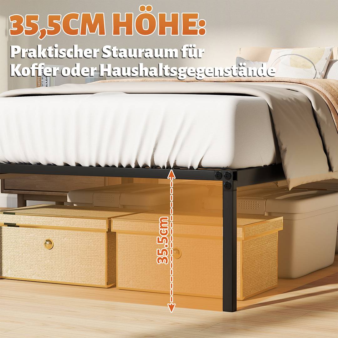 Bettgestell Metallbett 90x200cm geräuscharm hochtragfähig Bettrahmen klappbar Metallbett Einzelbett