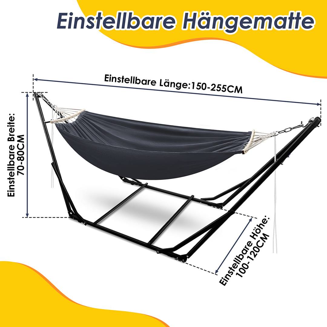 Hängematte mit Gestell Hängesessel Hängemattengestell Stabhängematte bis 150kg Hängesitz Gartenmöbel Doppelhängematte